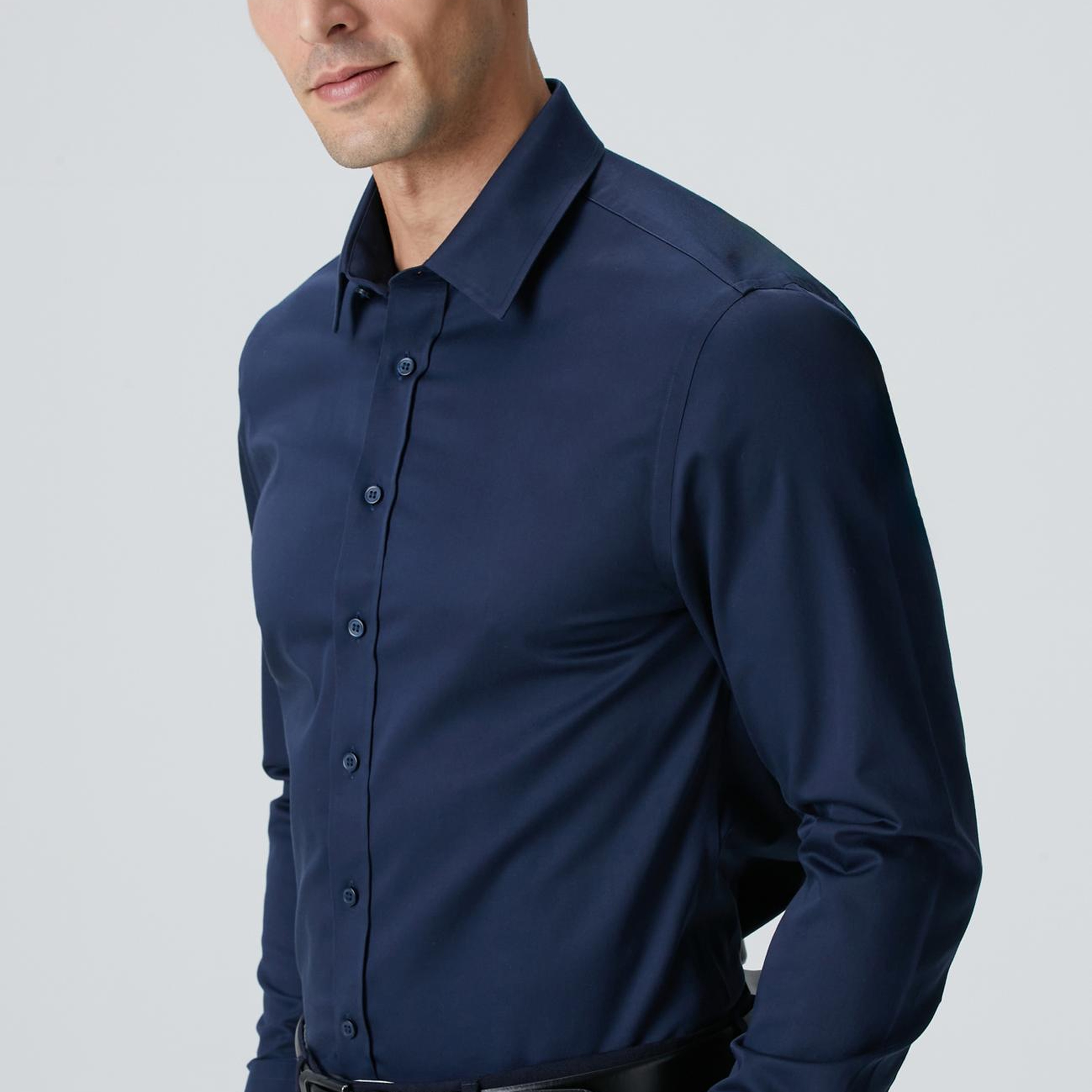 Network Erkek Non-Iron Lacivert Saten Gömlek