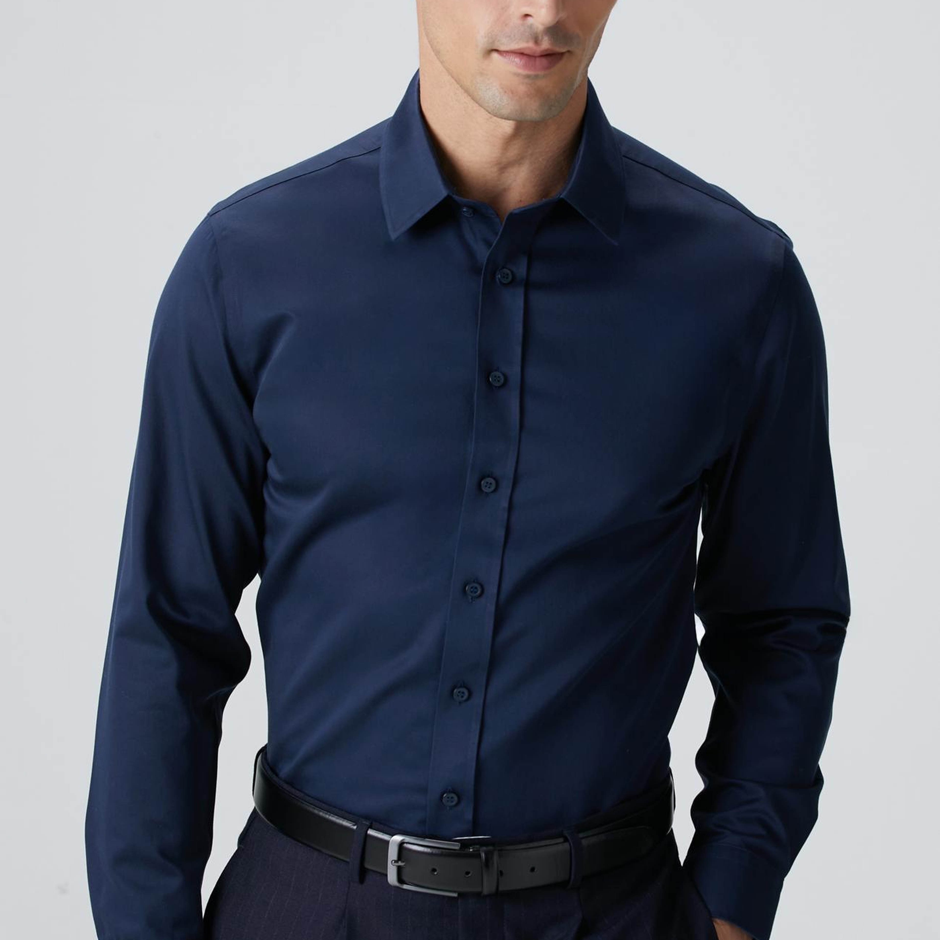 Network Erkek Non-Iron Lacivert Saten Gömlek