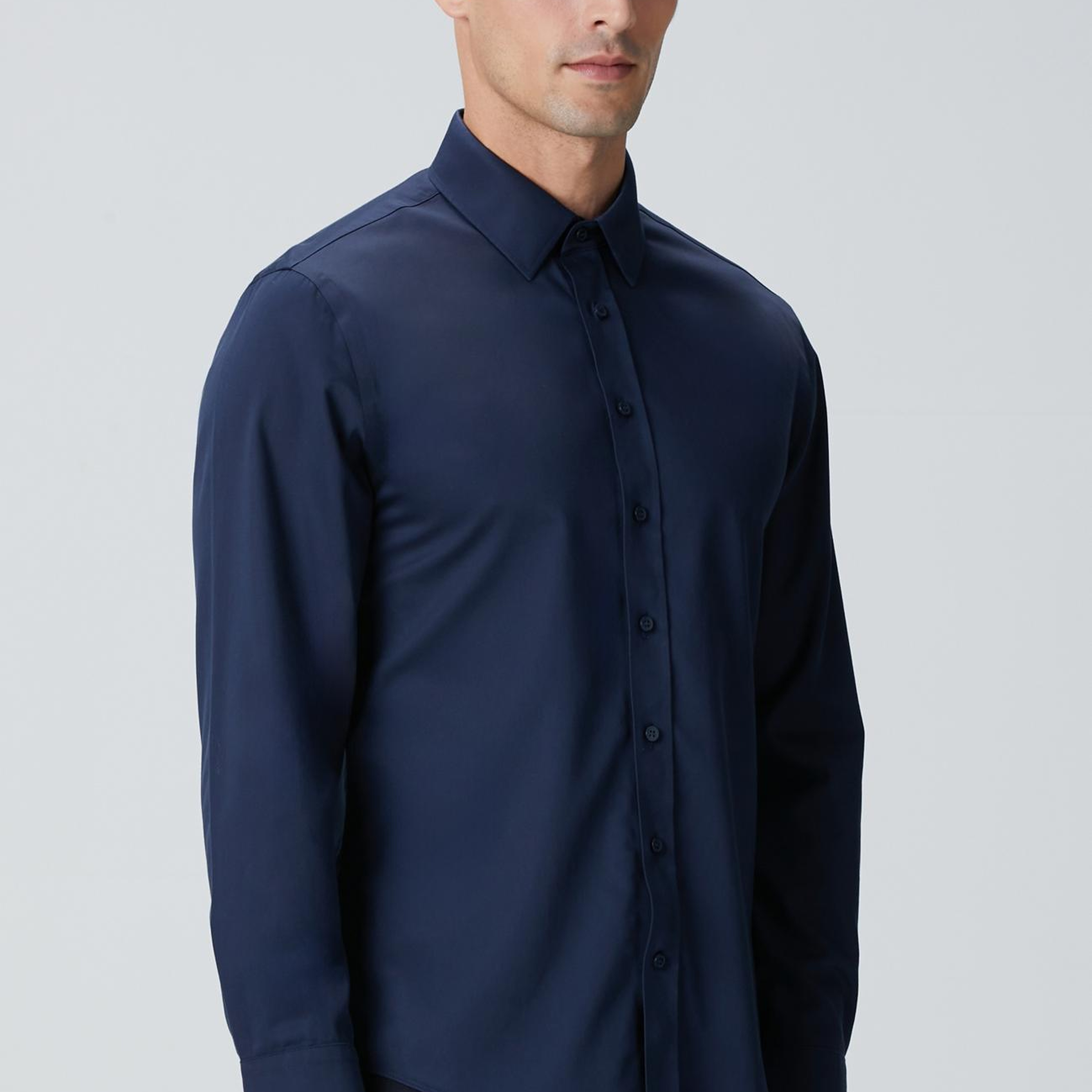 Network Erkek Non-Iron Lacivert Saten Gömlek