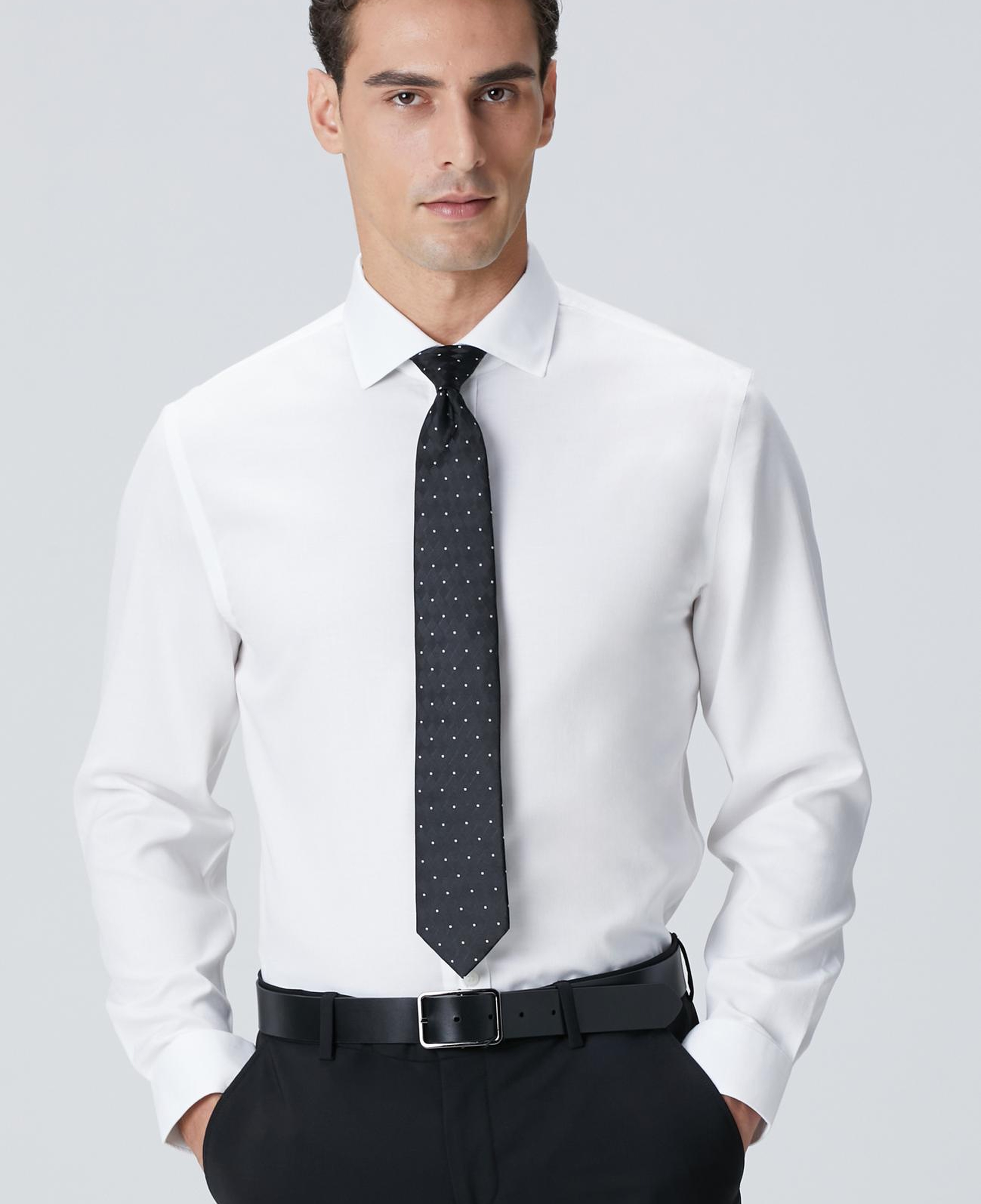 Network Erkek Beyaz Non-Iron Jakarlı Gömlek