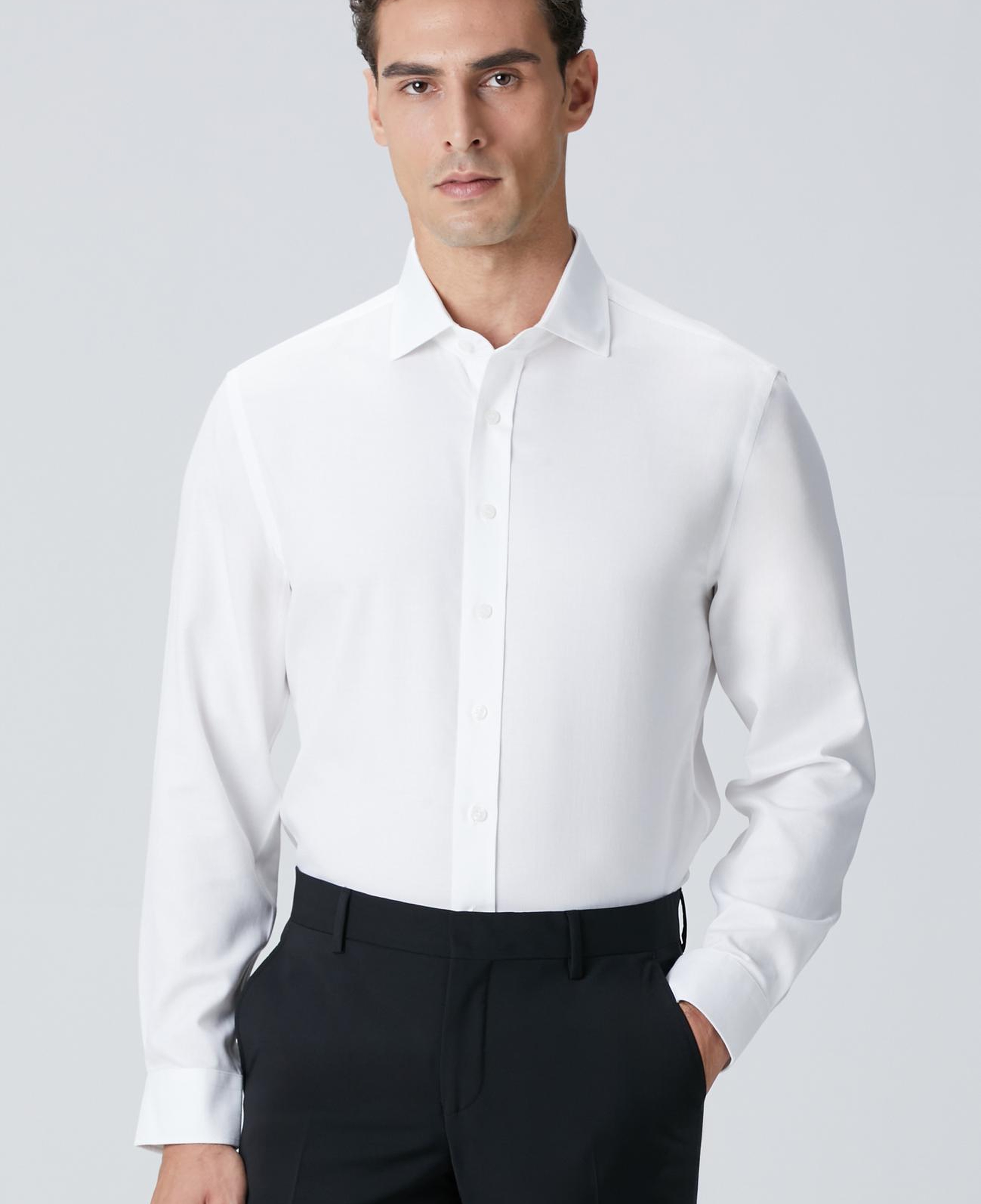 Network Erkek Beyaz Non-Iron Jakarlı Gömlek