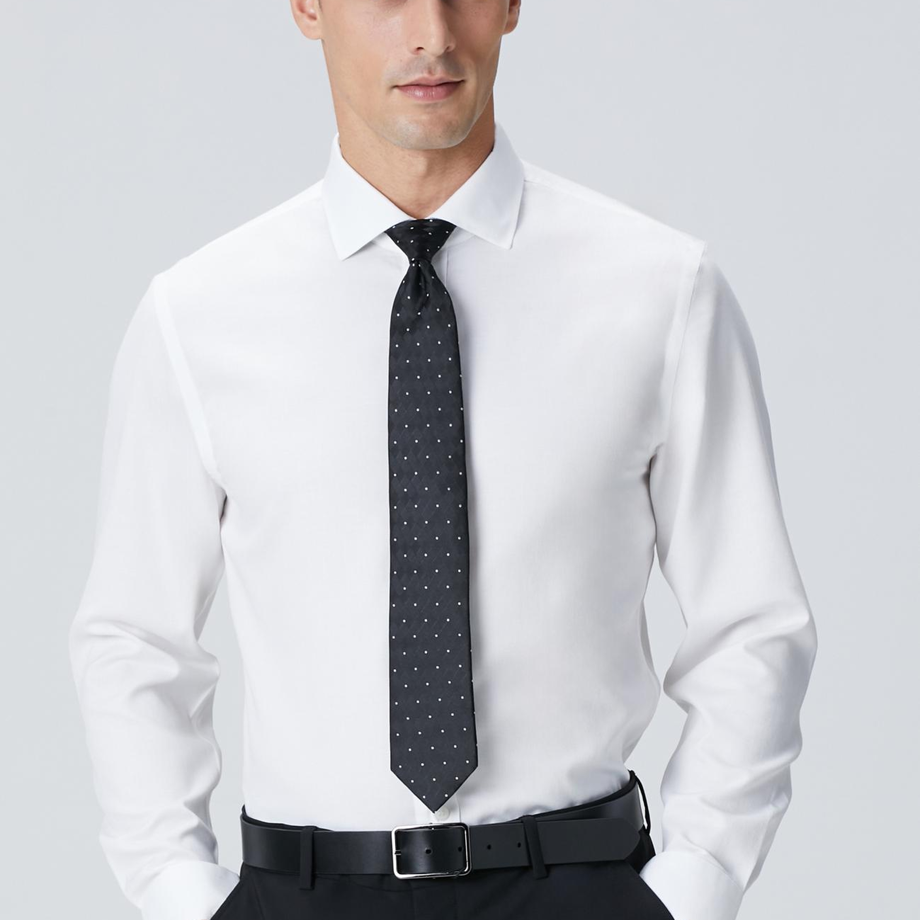 Network Erkek Beyaz Non-Iron Jakarlı Gömlek