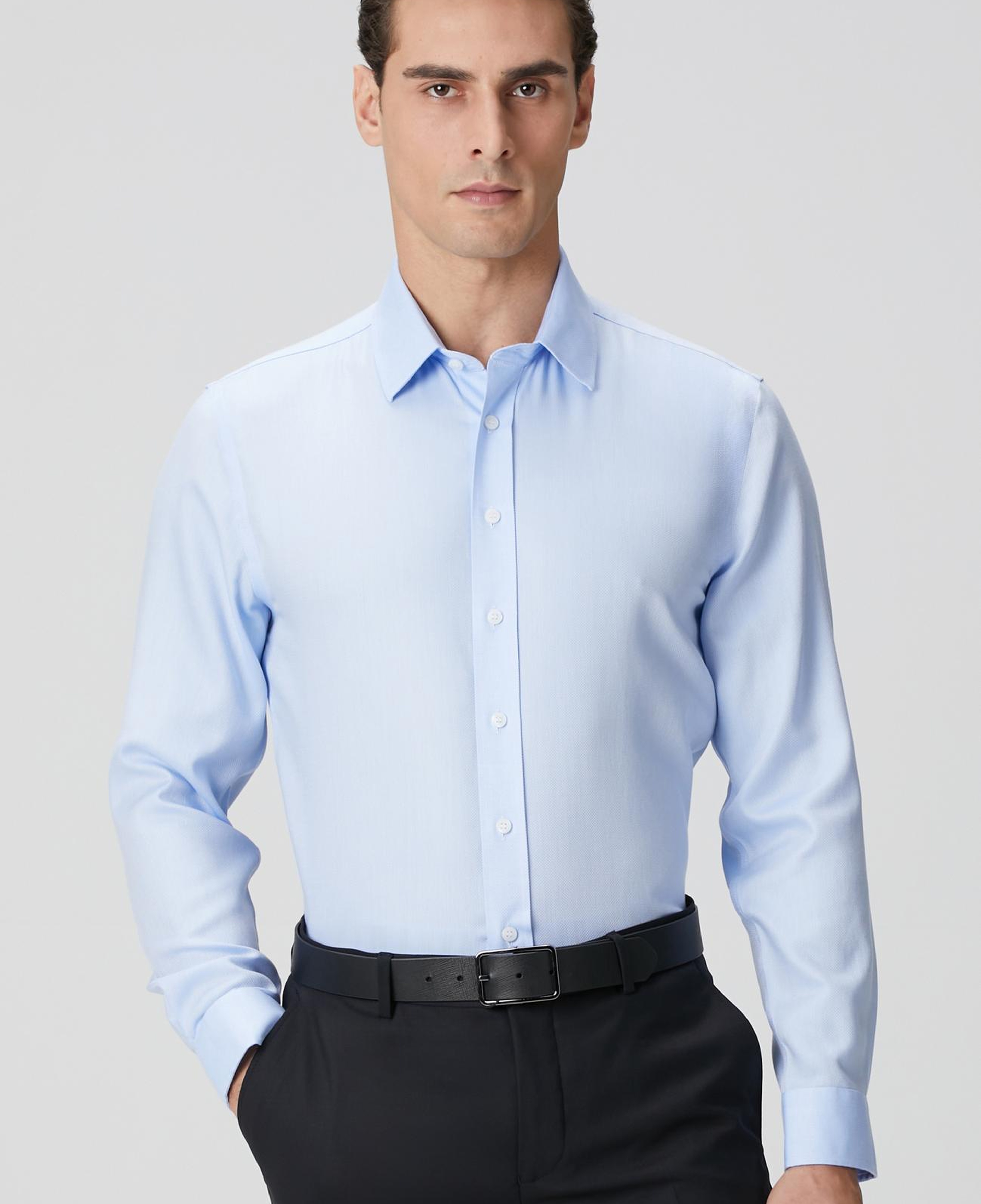 Network Erkek Non-Iron Mavi Balıksırtı Desenli Gömlek