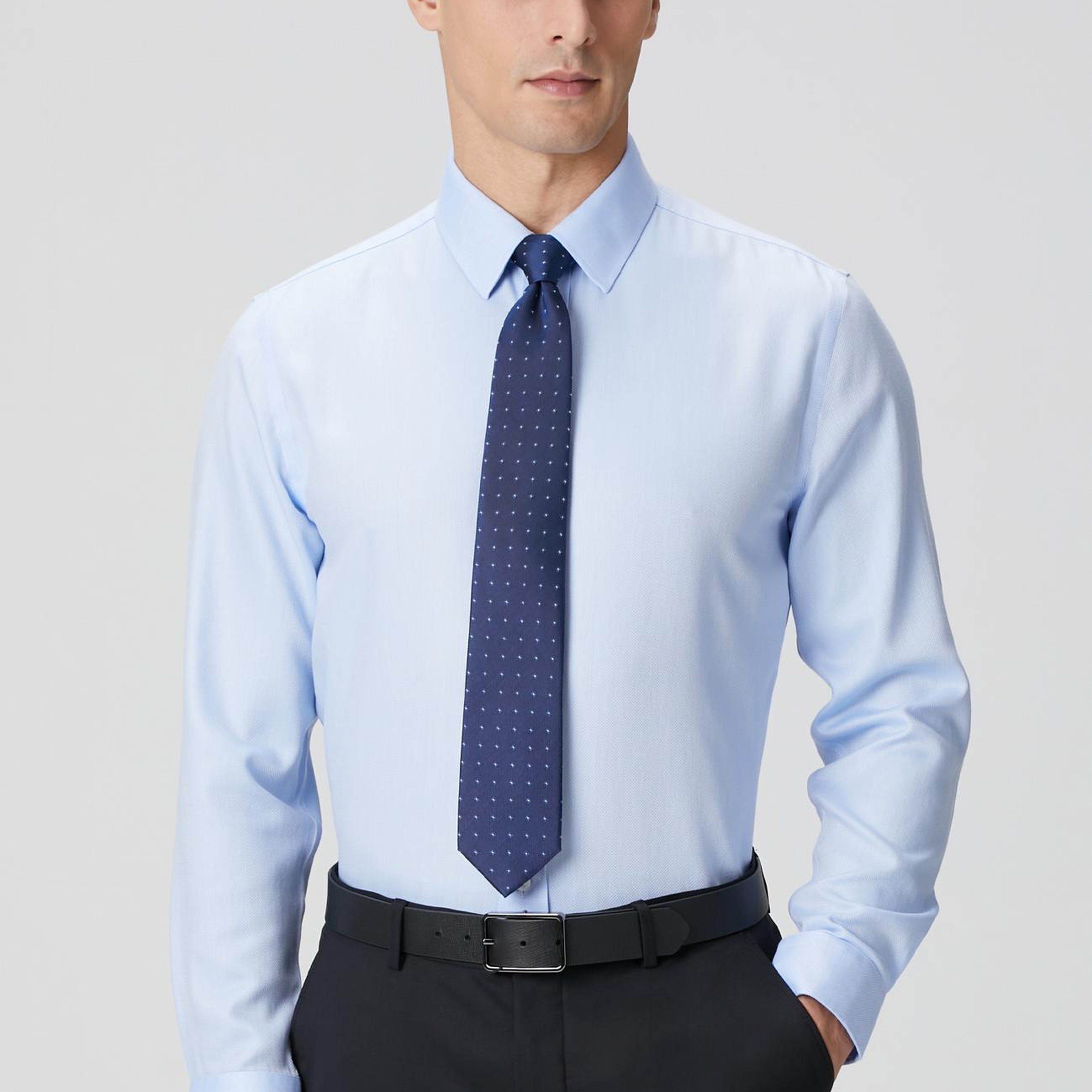 Network Erkek Non-Iron Mavi Balıksırtı Desenli Gömlek