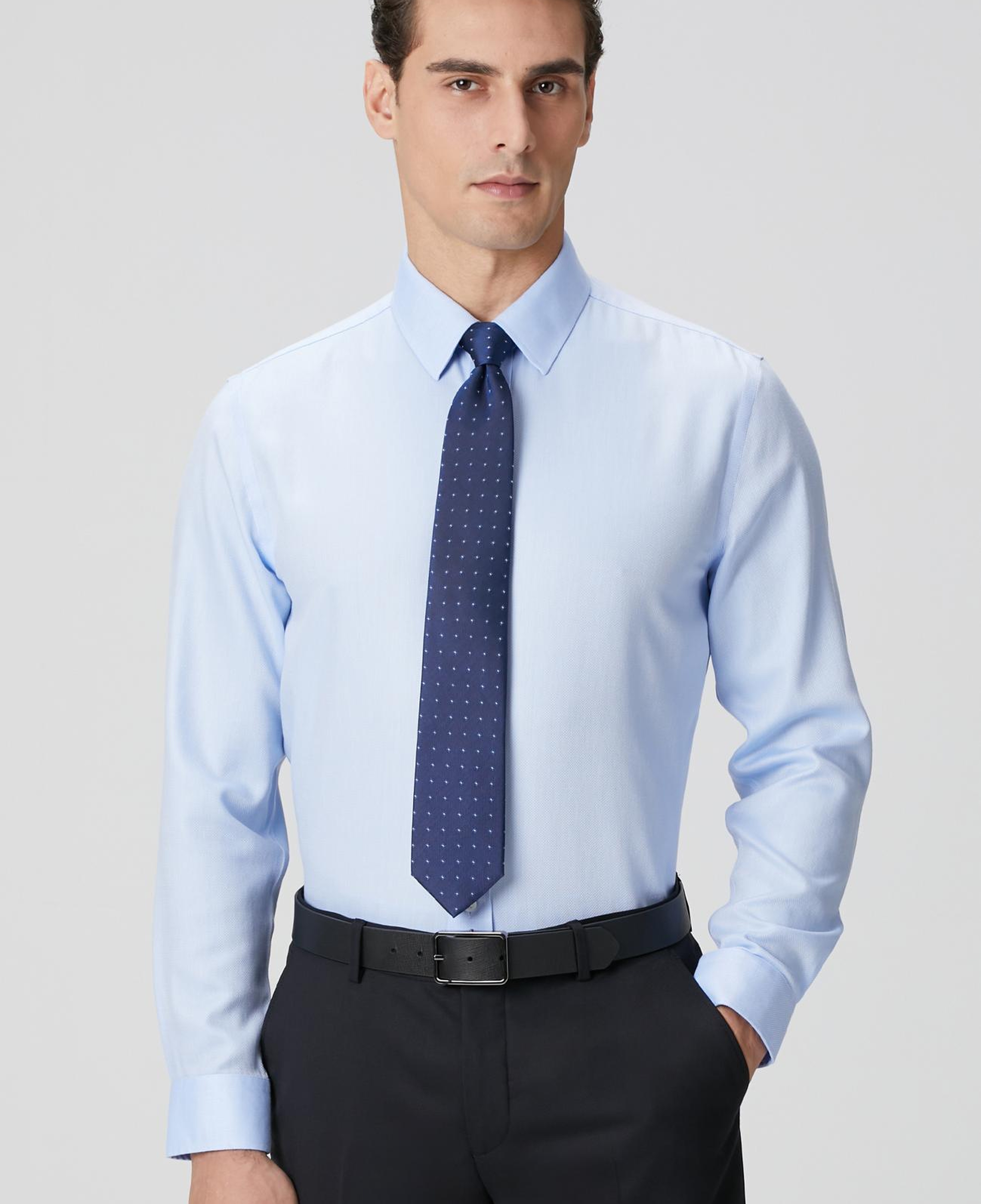 Network Erkek Non-Iron Mavi Balıksırtı Desenli Gömlek