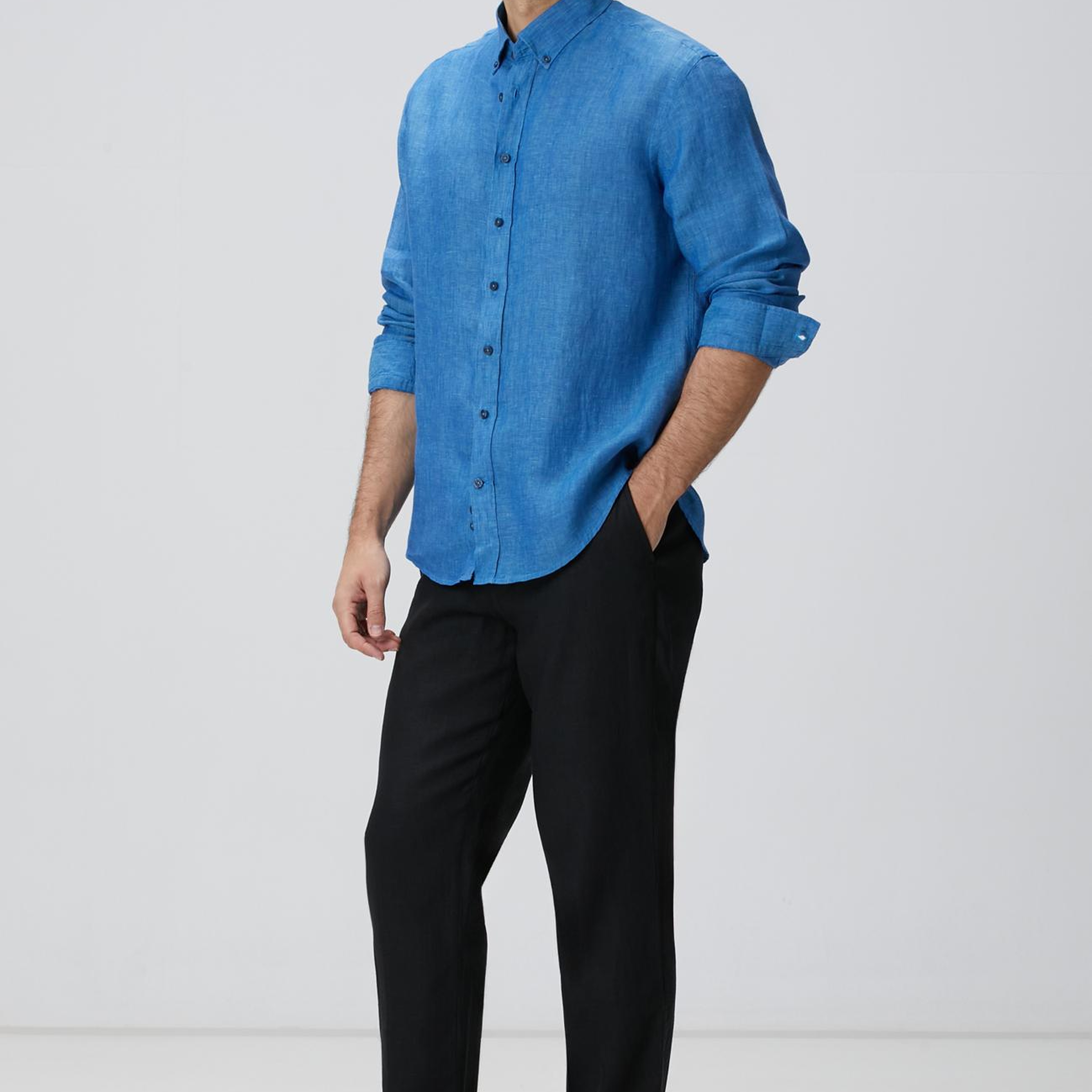 Network Erkek Turkuaz Keten Gömlek