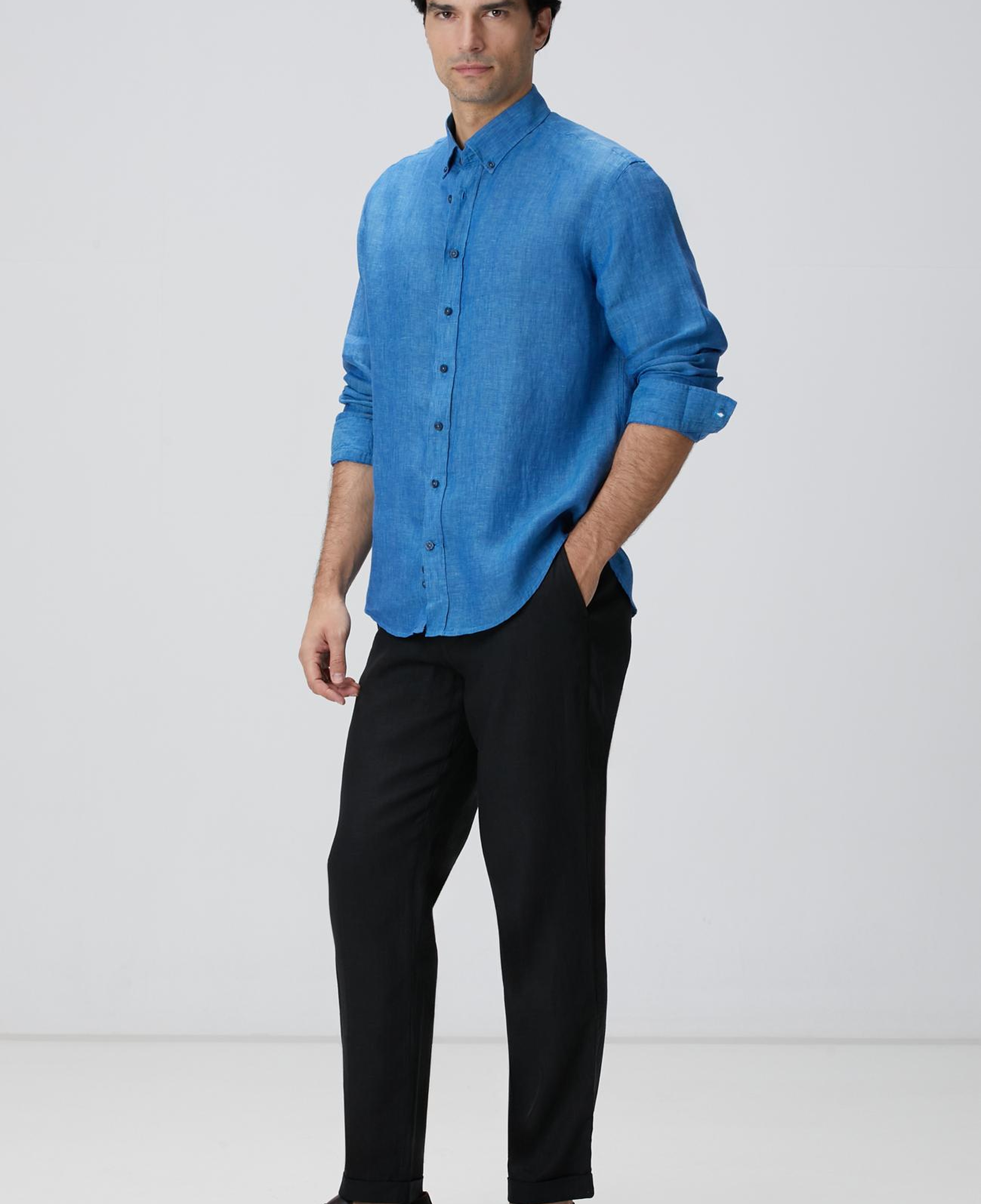 Network Erkek Turkuaz Keten Gömlek