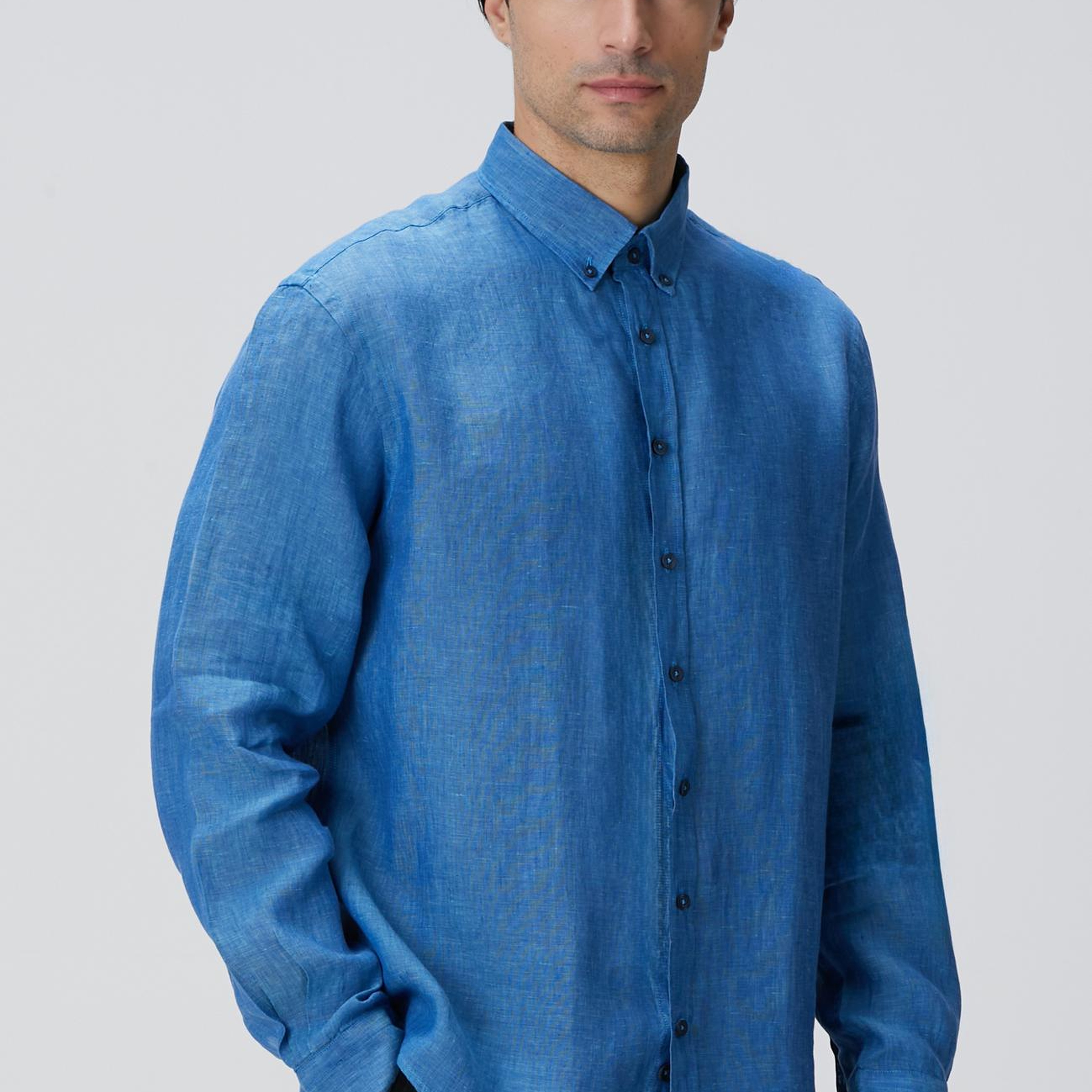 Network Erkek Turkuaz Keten Gömlek