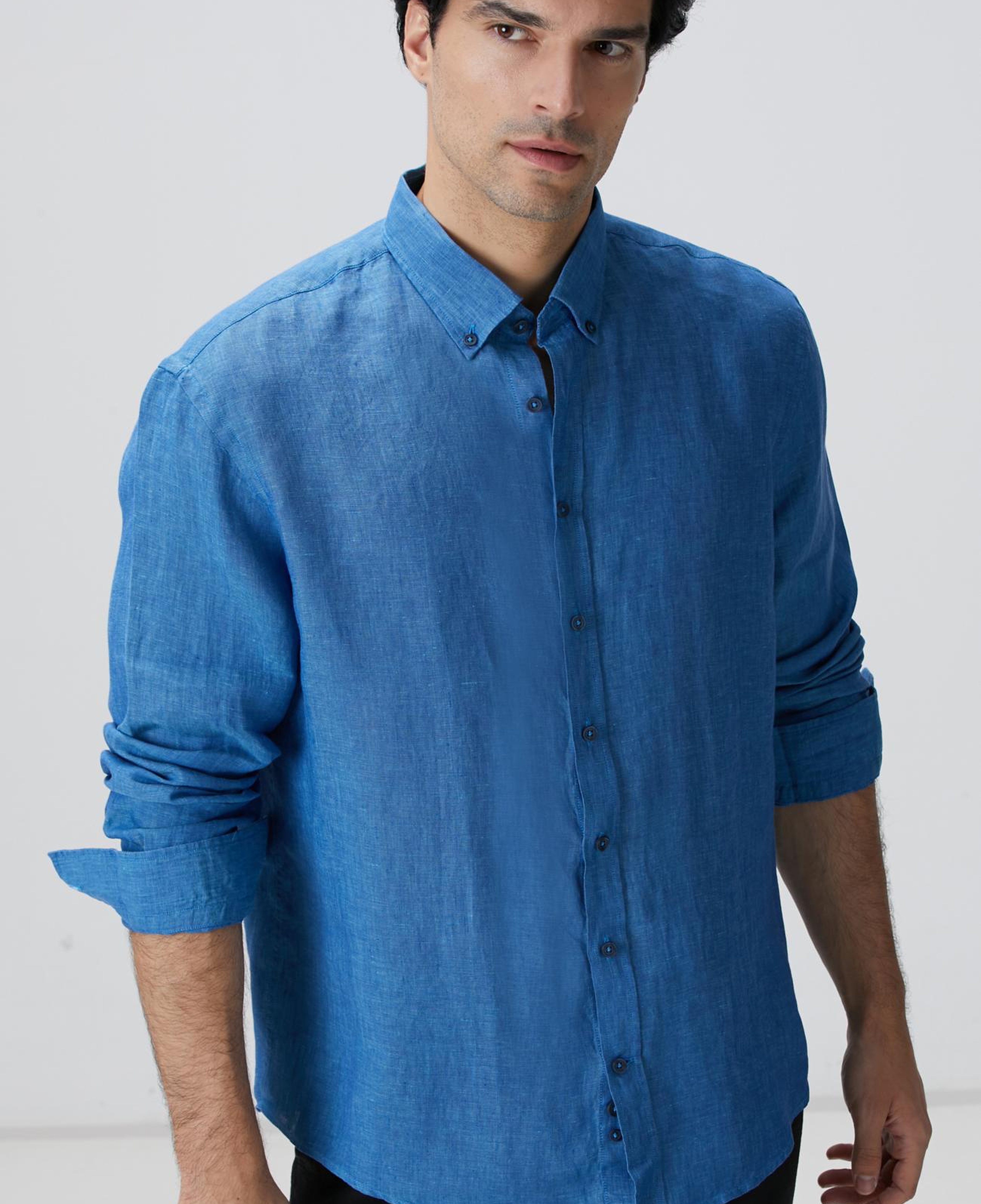 Network Erkek Turkuaz Keten Gömlek