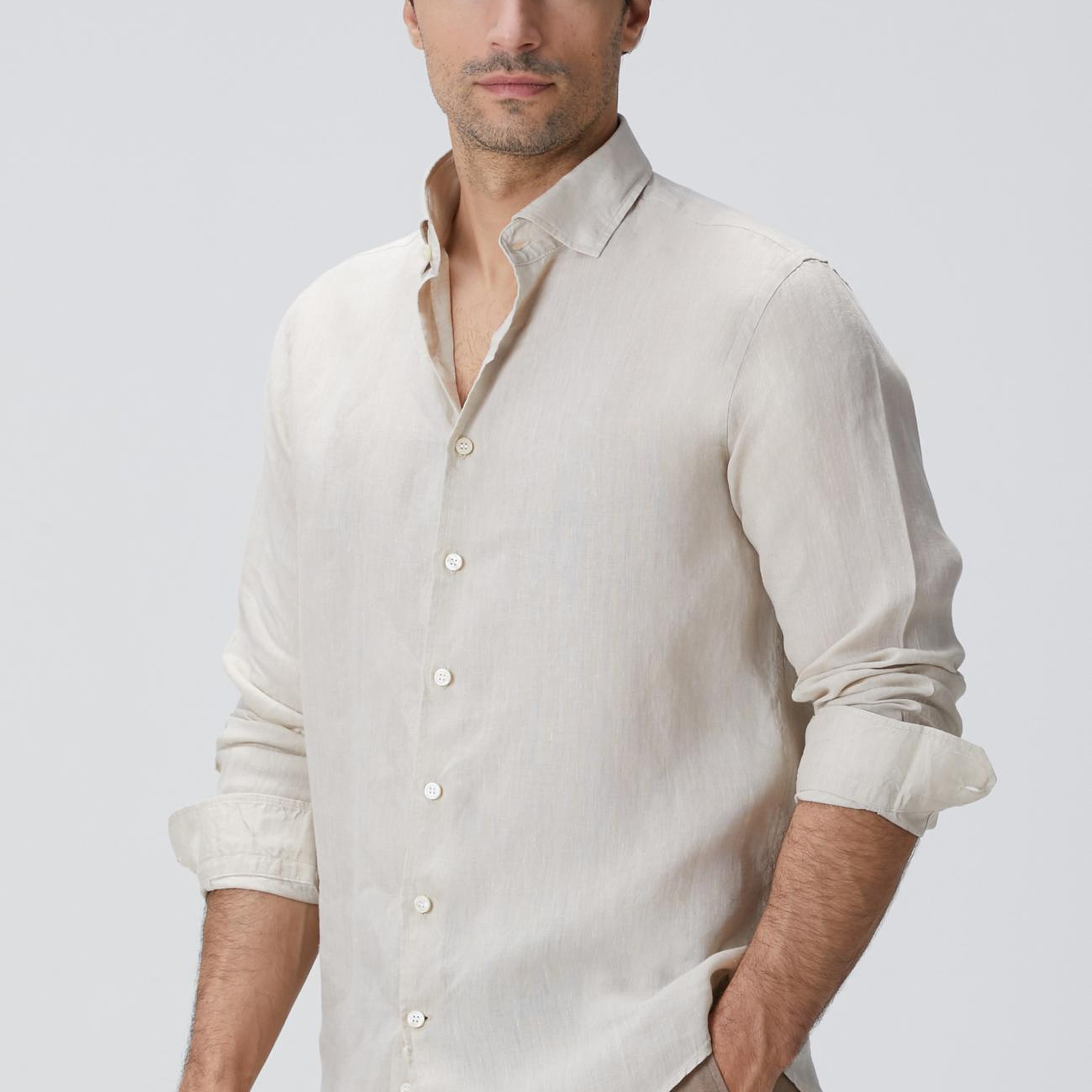 Network Erkek Naturel Keten Gömlek