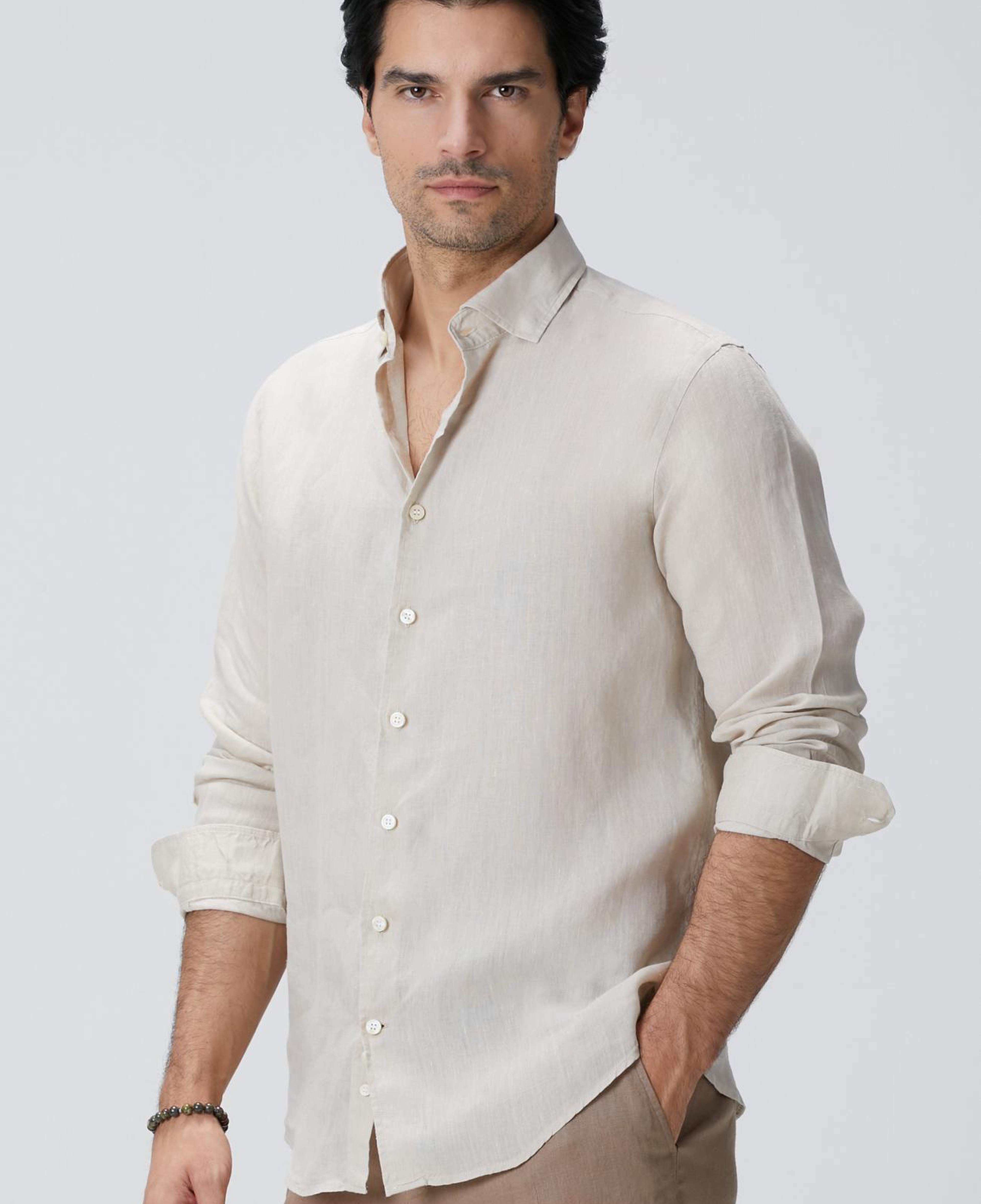 Network Erkek Naturel Keten Gömlek