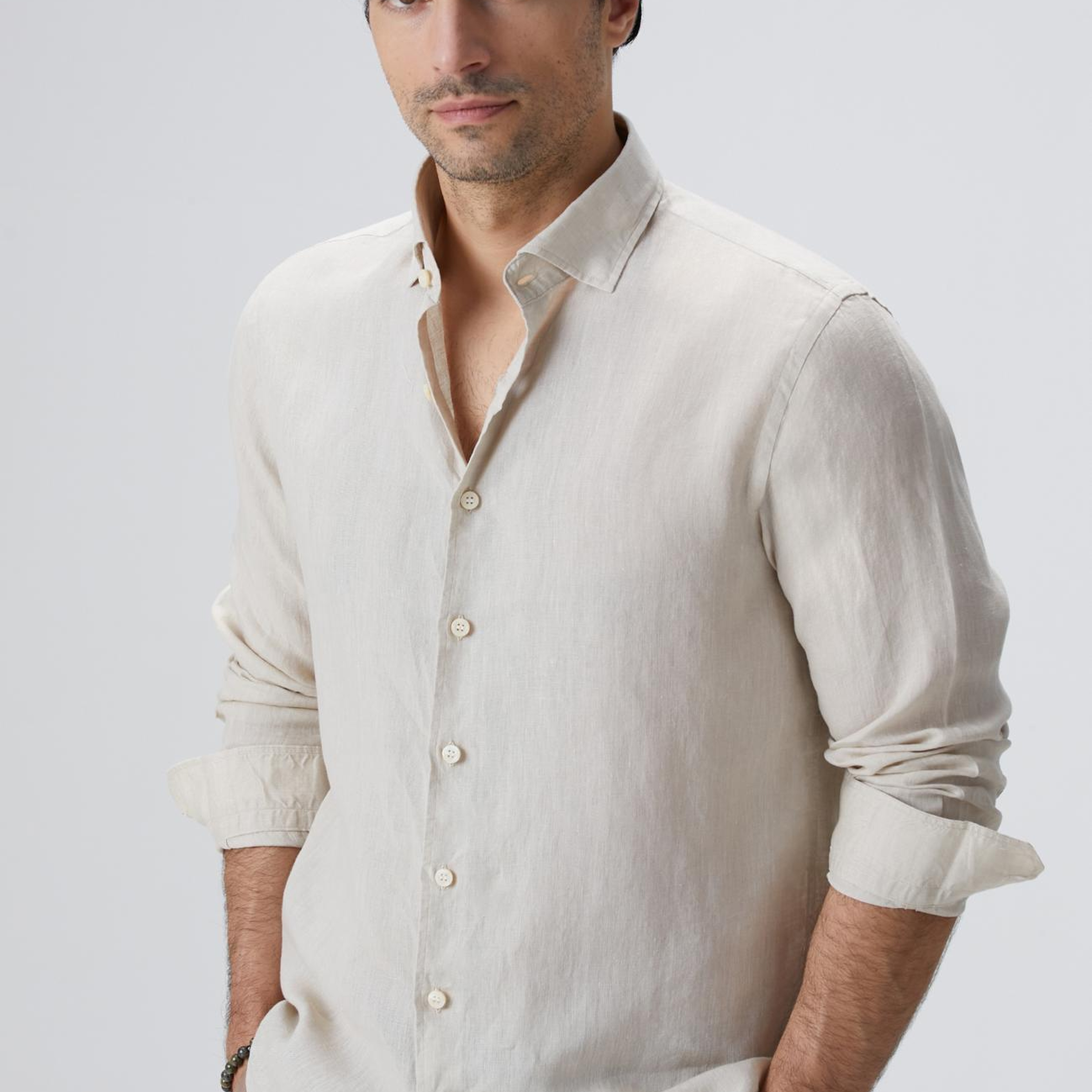 Network Erkek Naturel Keten Gömlek