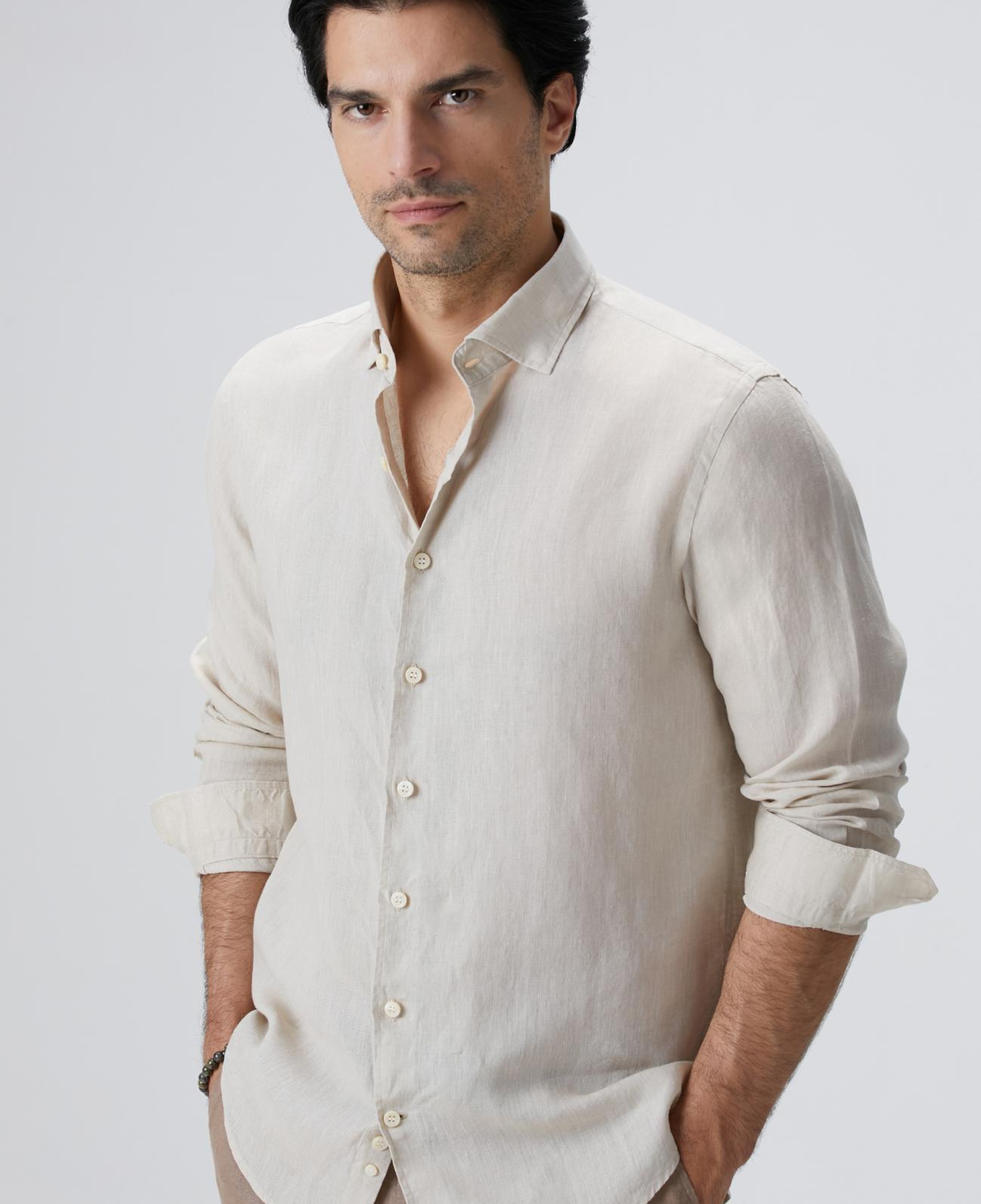 Network Erkek Naturel Keten Gömlek