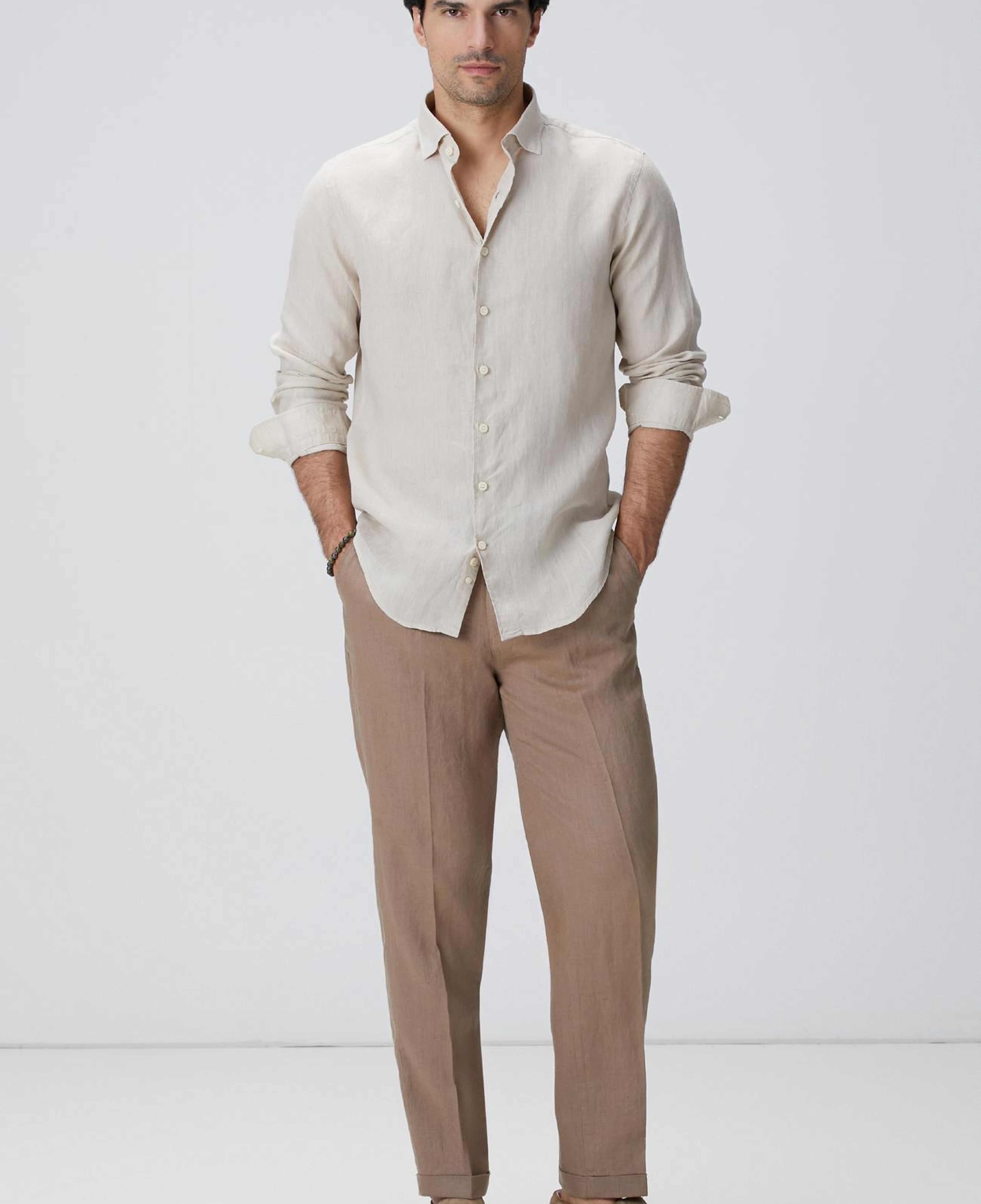 Network Erkek Naturel Keten Gömlek