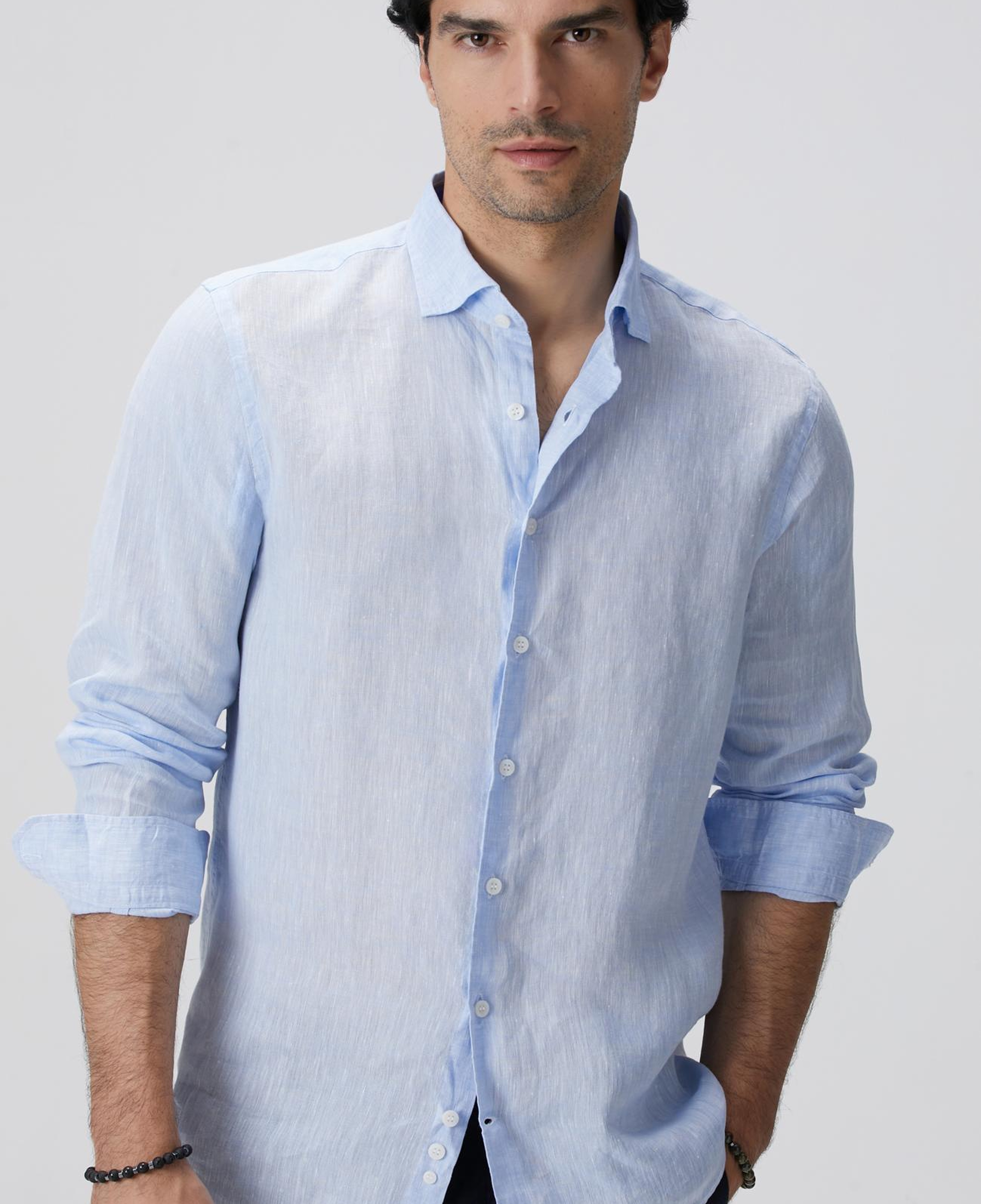 Network Erkek Açık Mavi Keten Gömlek