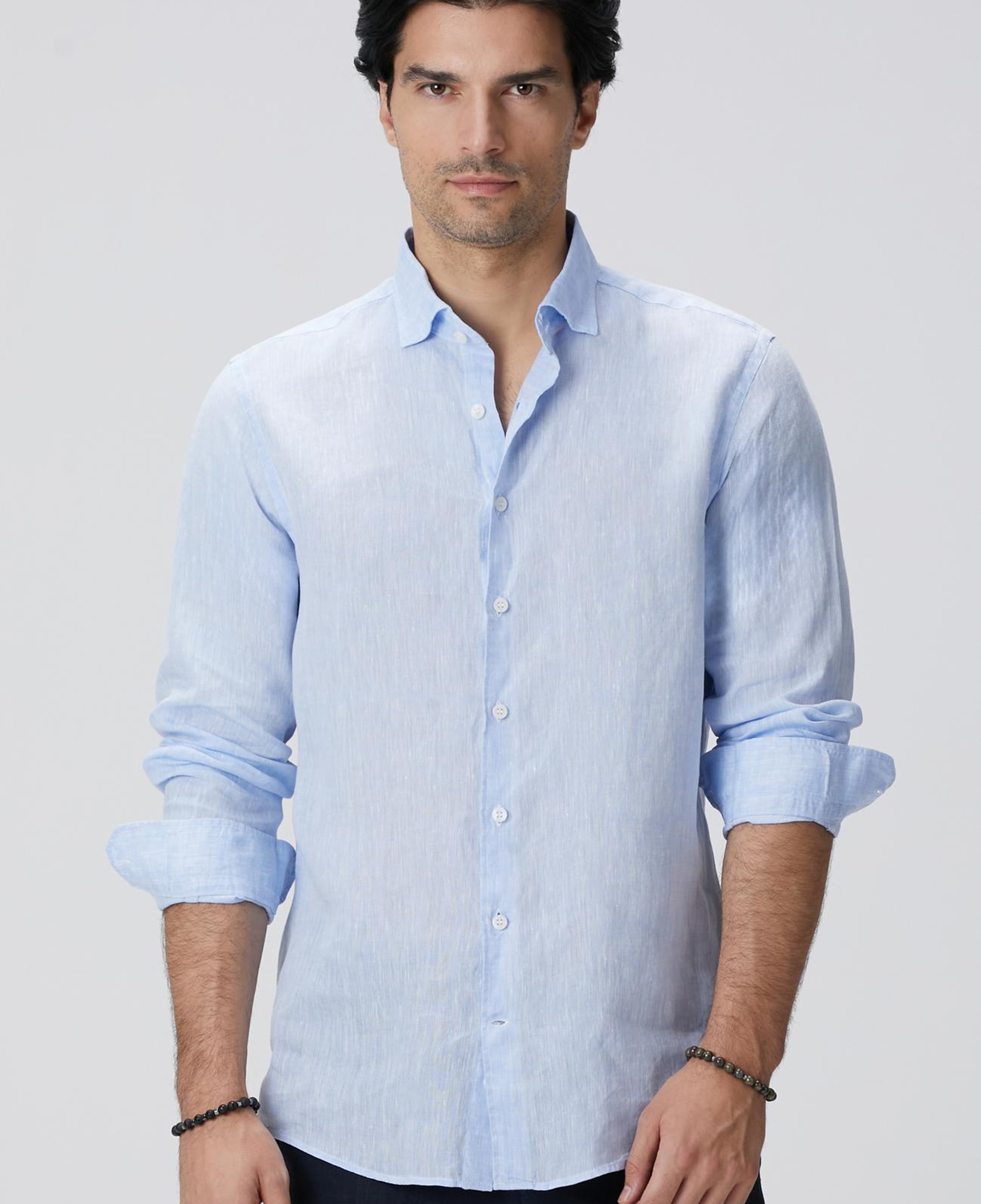 Network Erkek Açık Mavi Keten Gömlek