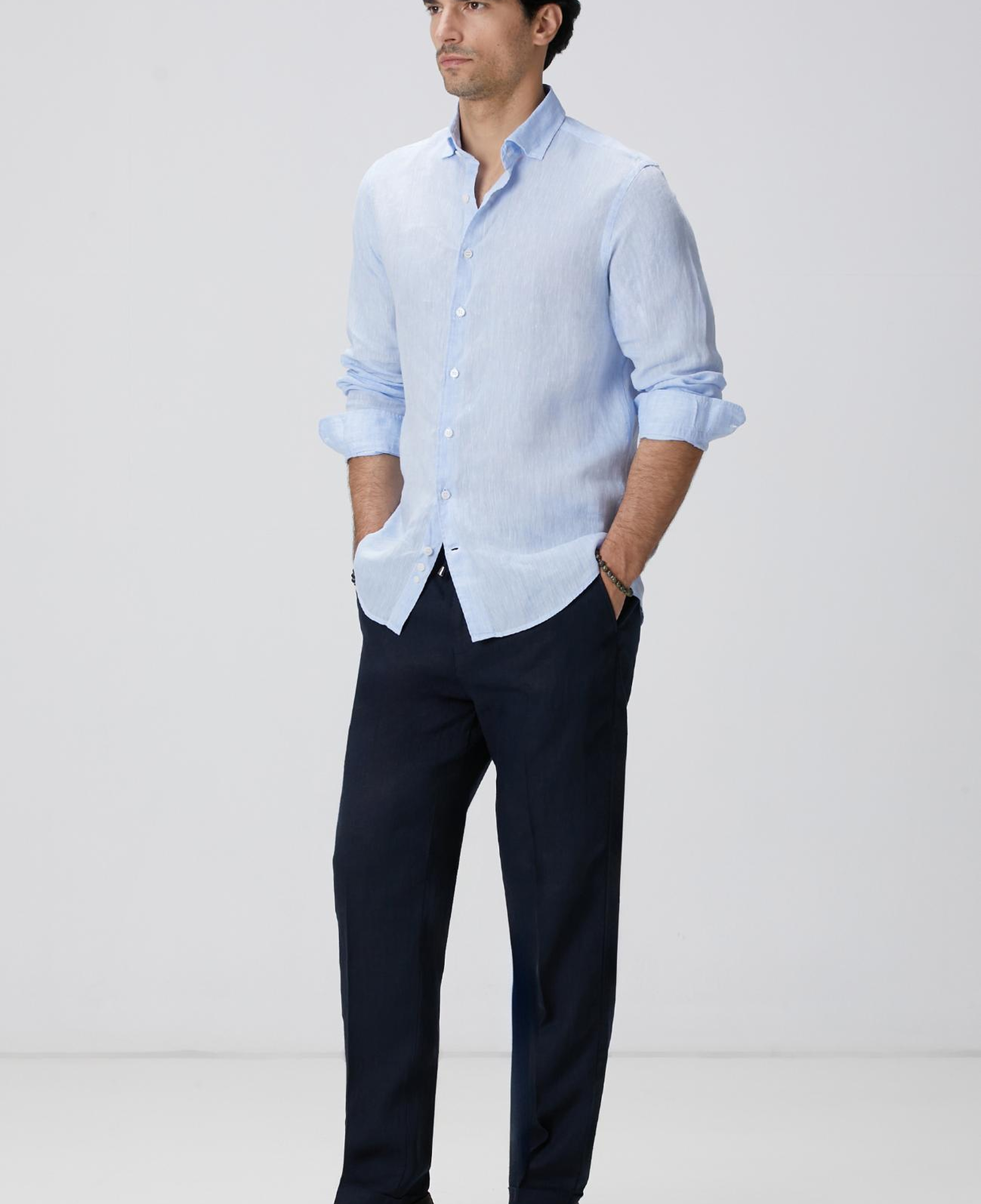 Network Erkek Açık Mavi Keten Gömlek