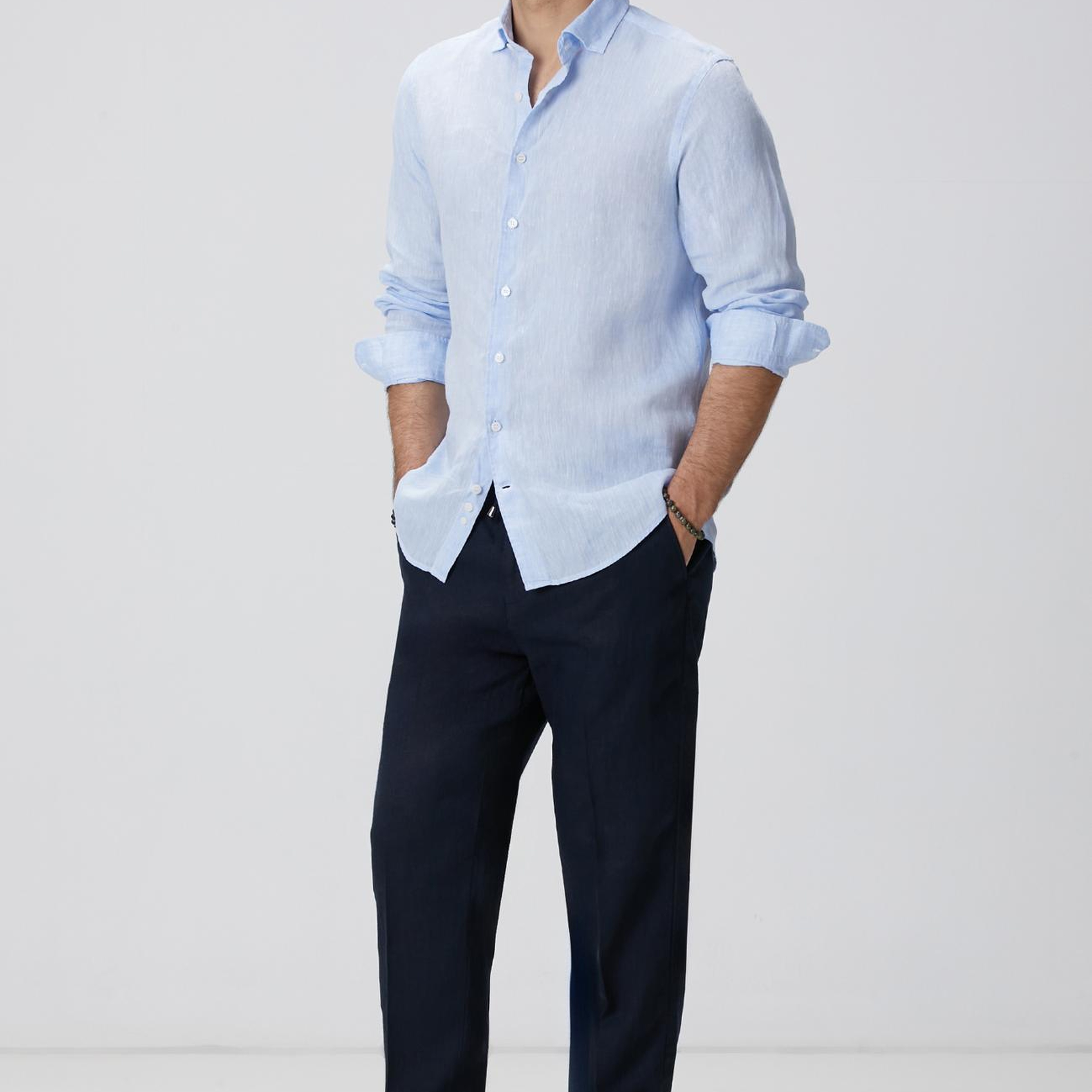 Network Erkek Açık Mavi Keten Gömlek