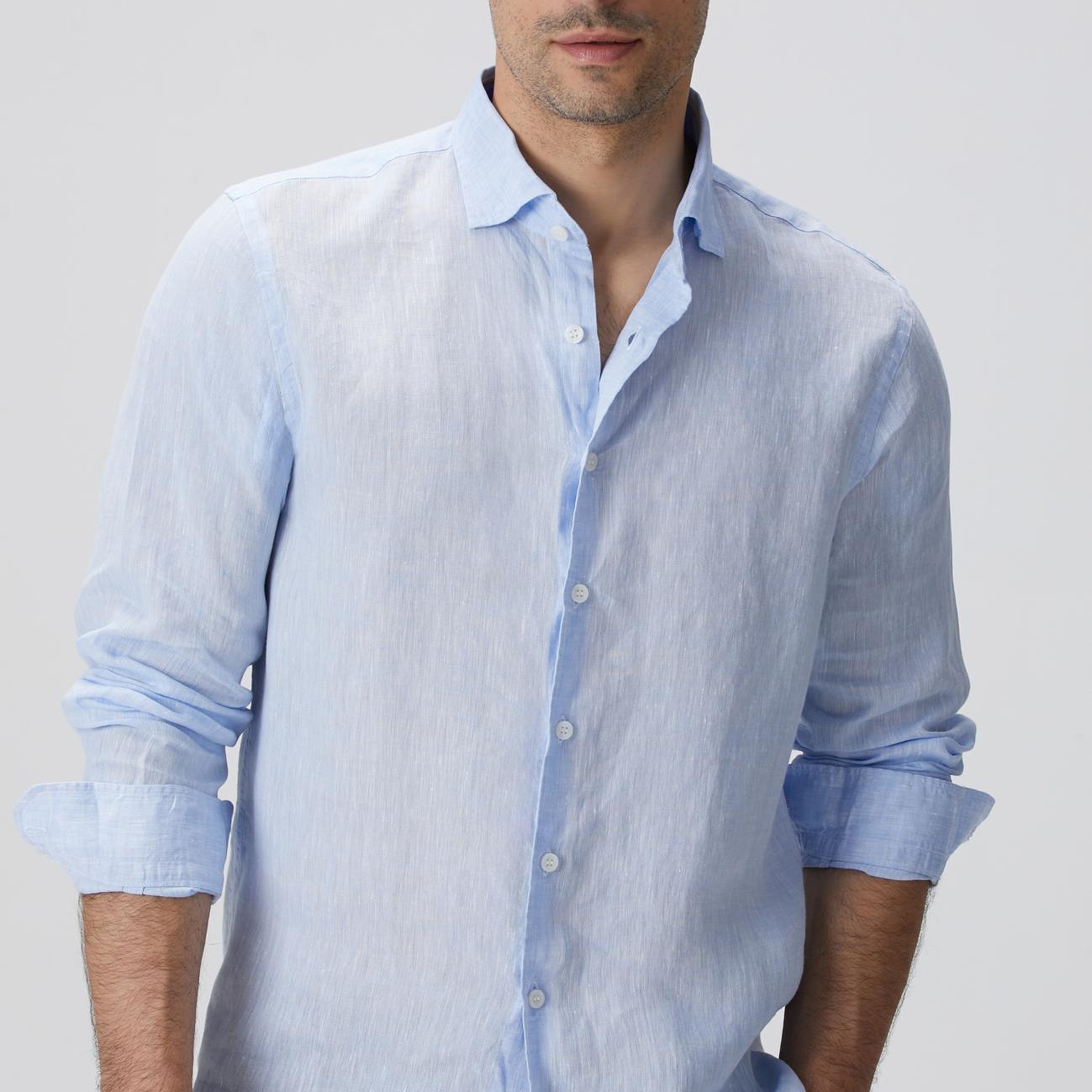 Network Erkek Açık Mavi Keten Gömlek