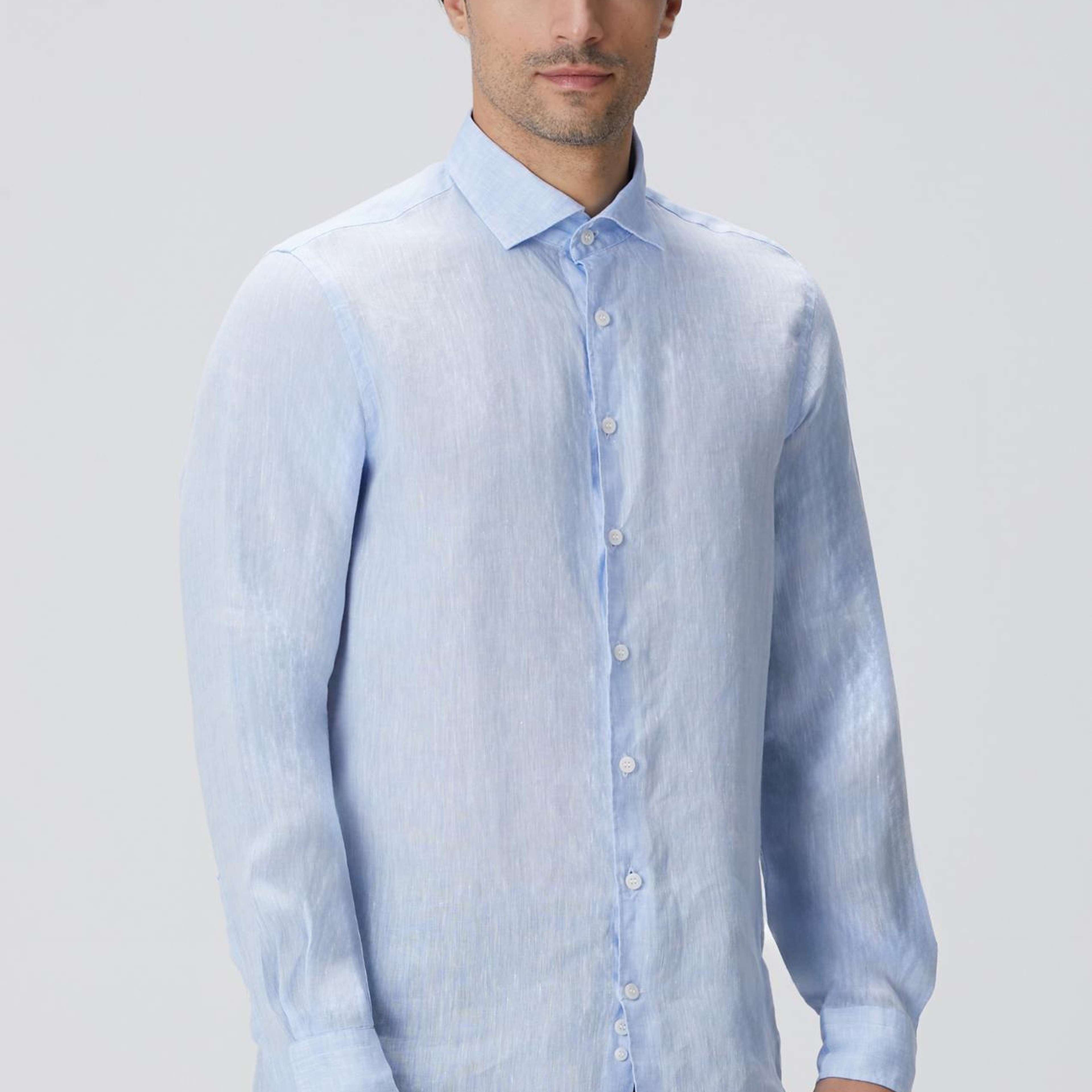 Network Erkek Açık Mavi Keten Gömlek