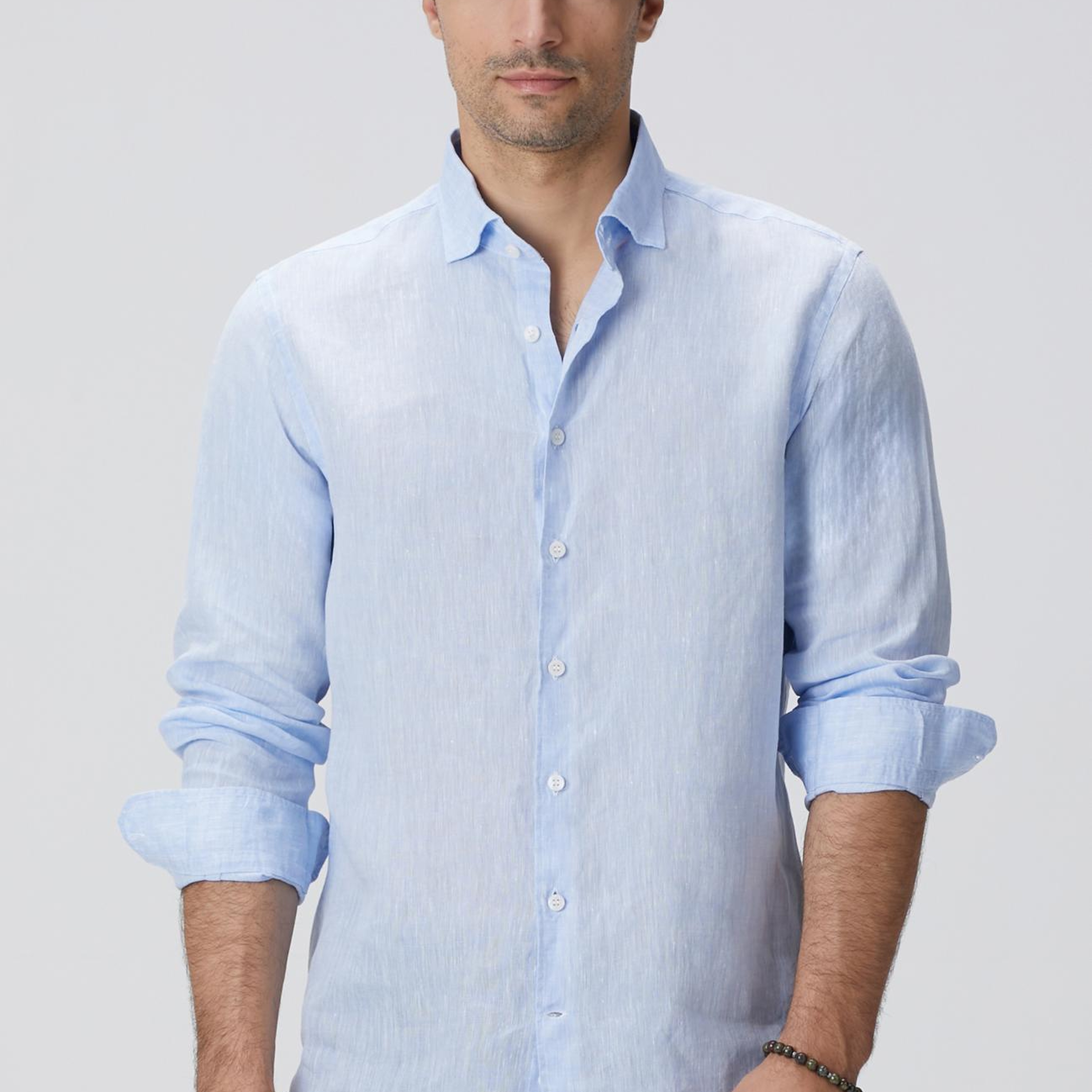 Network Erkek Açık Mavi Keten Gömlek