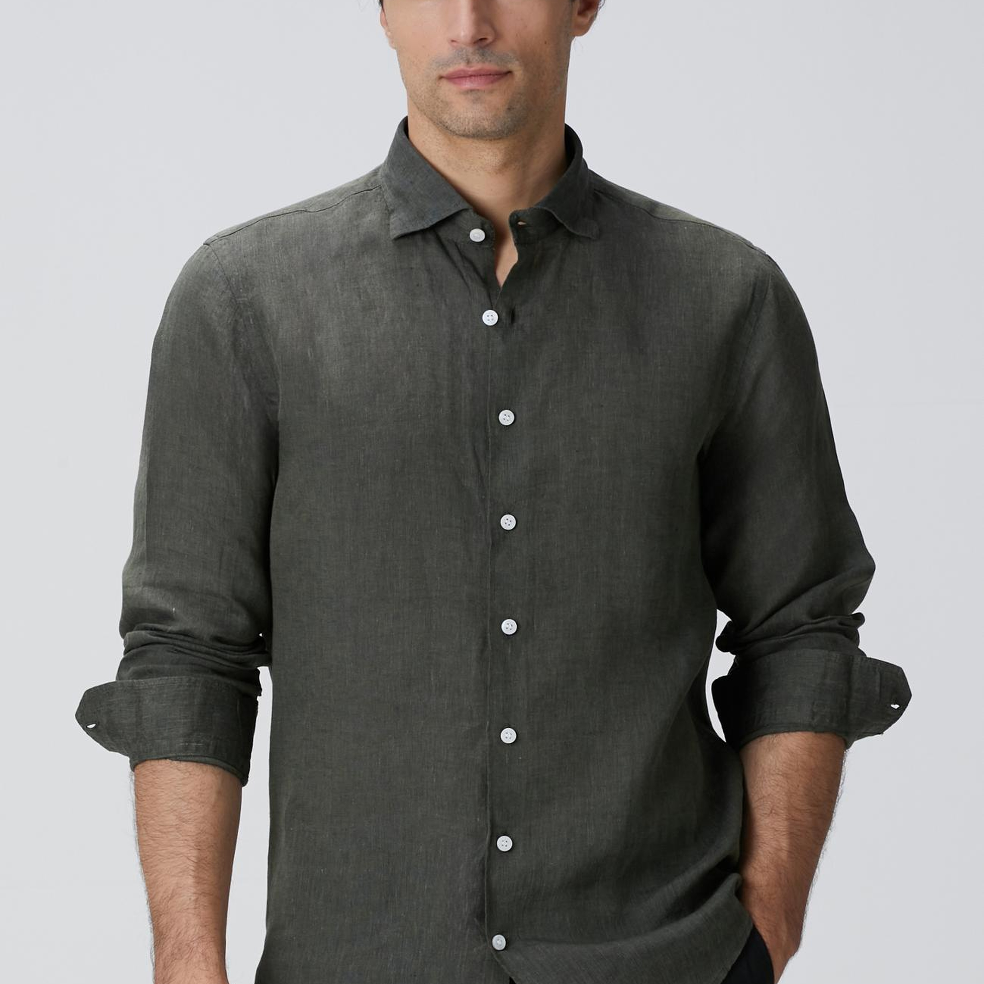 Network Erkek Haki Keten Gömlek