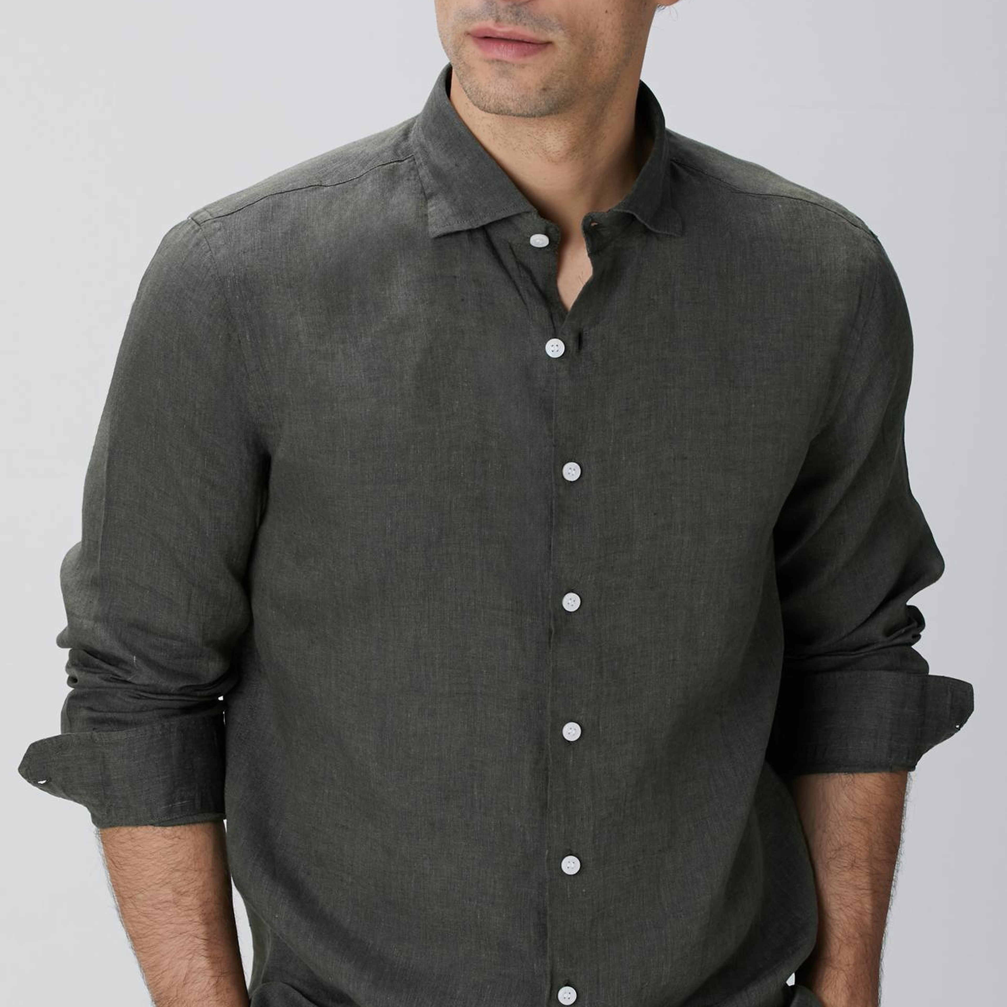 Network Erkek Haki Keten Gömlek