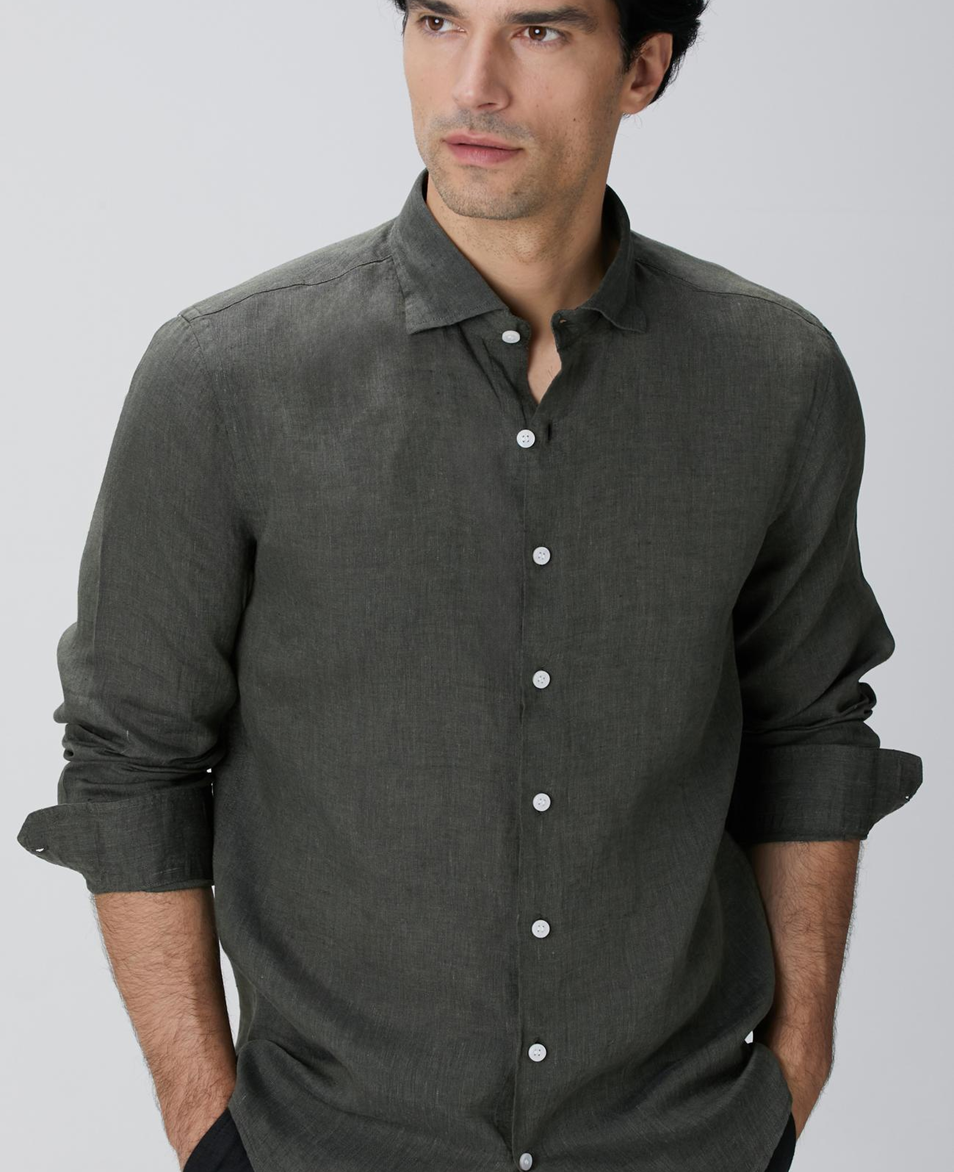 Network Erkek Haki Keten Gömlek