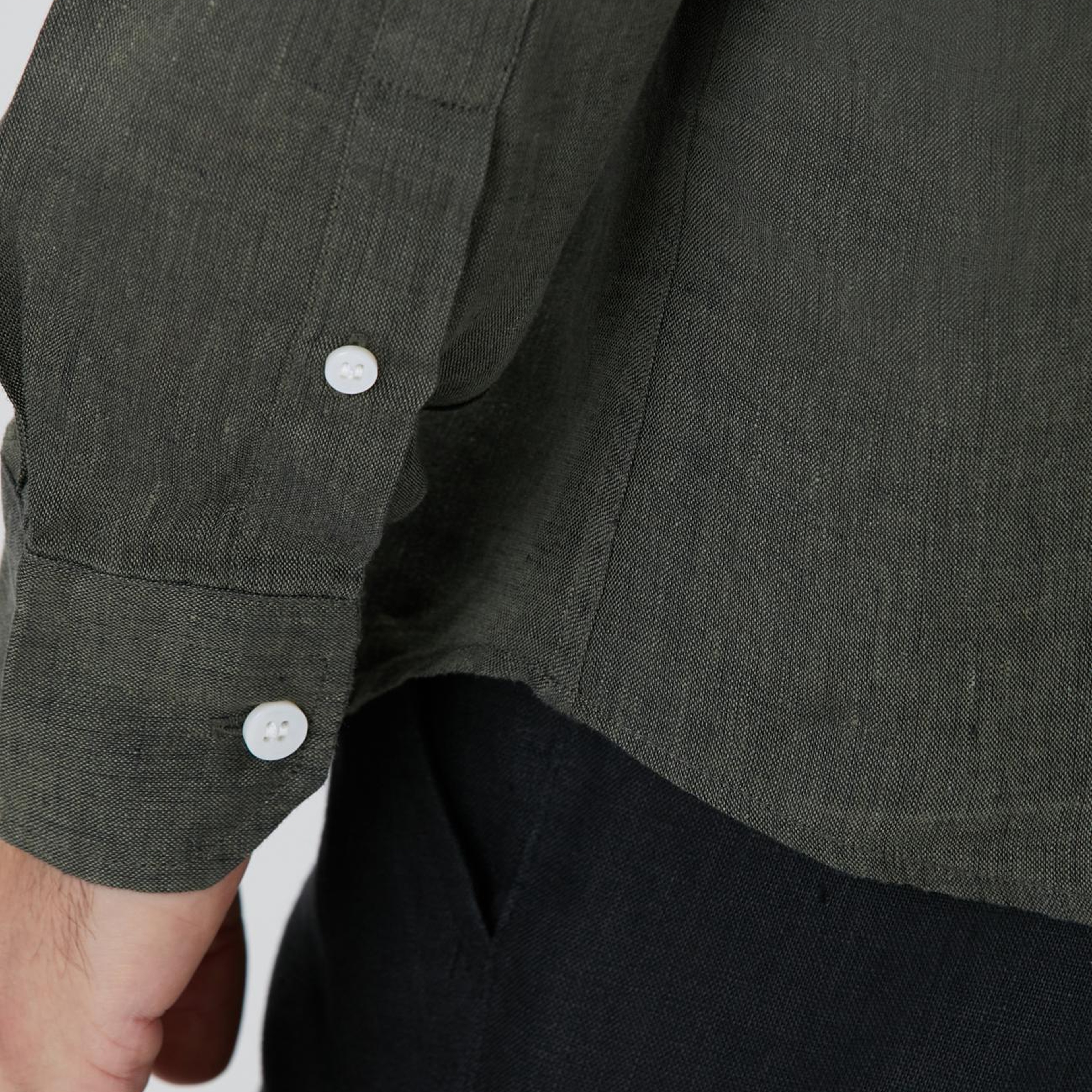 Network Erkek Haki Keten Gömlek