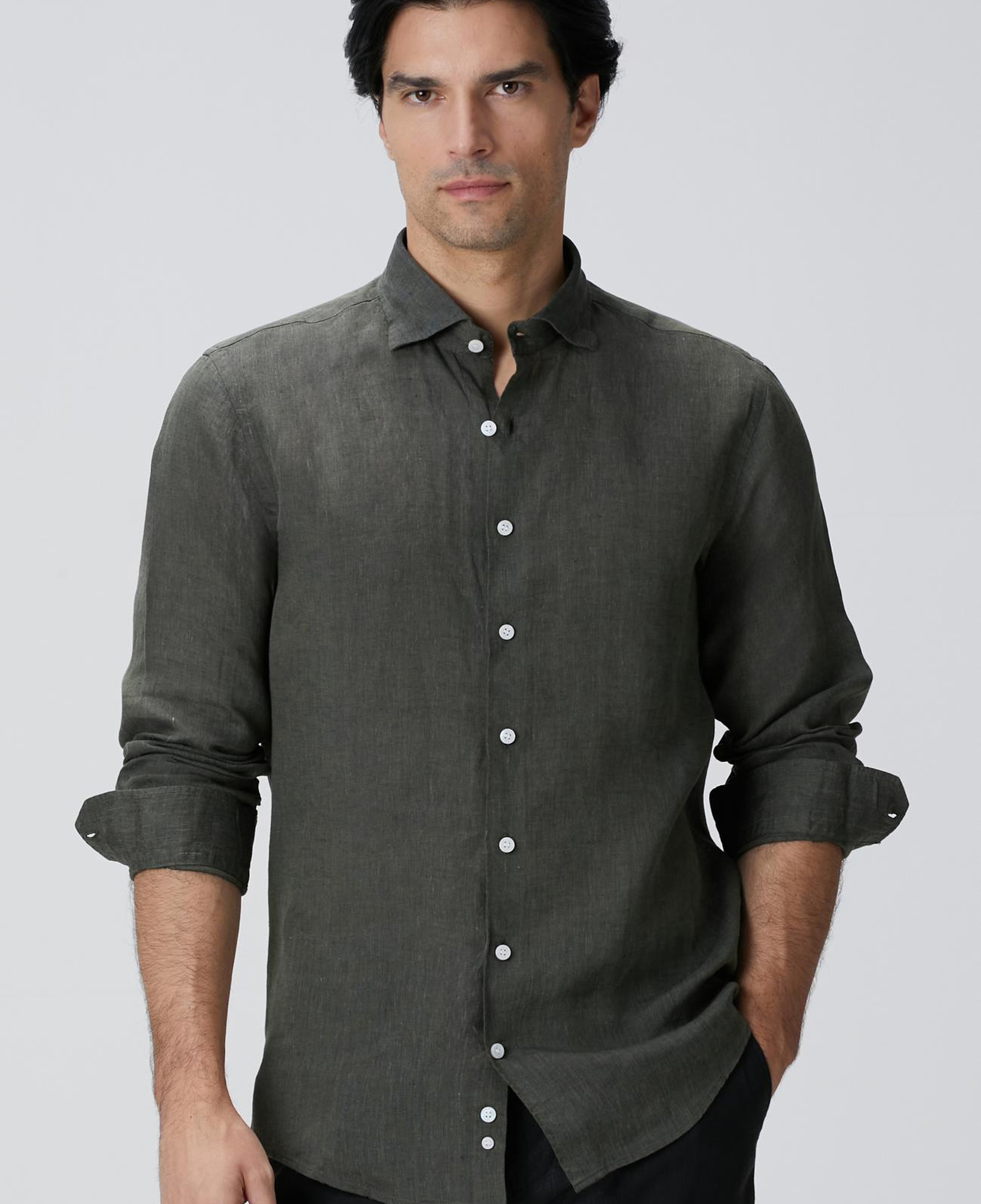 Network Erkek Haki Keten Gömlek