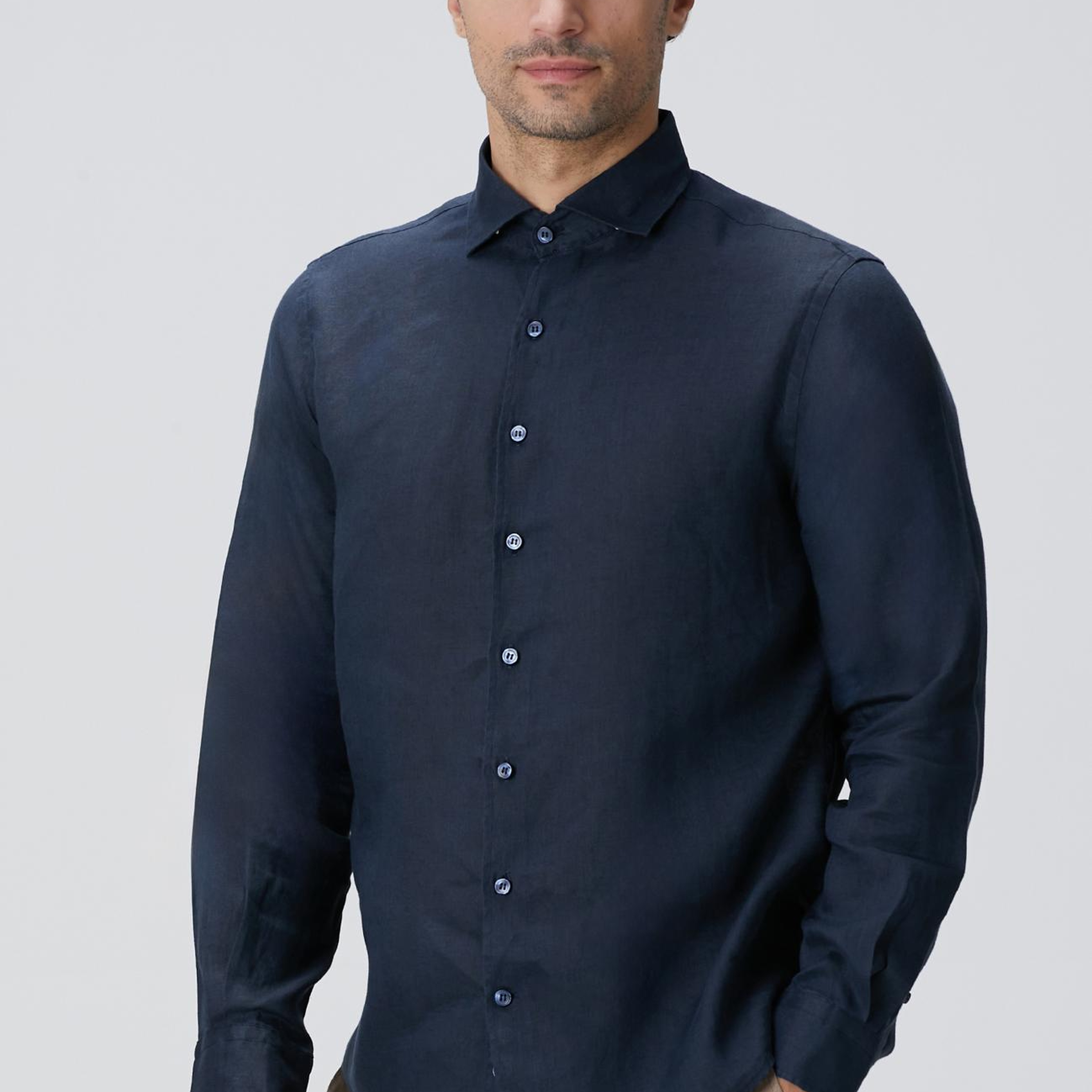 Network Erkek Lacivert Keten Gömlek