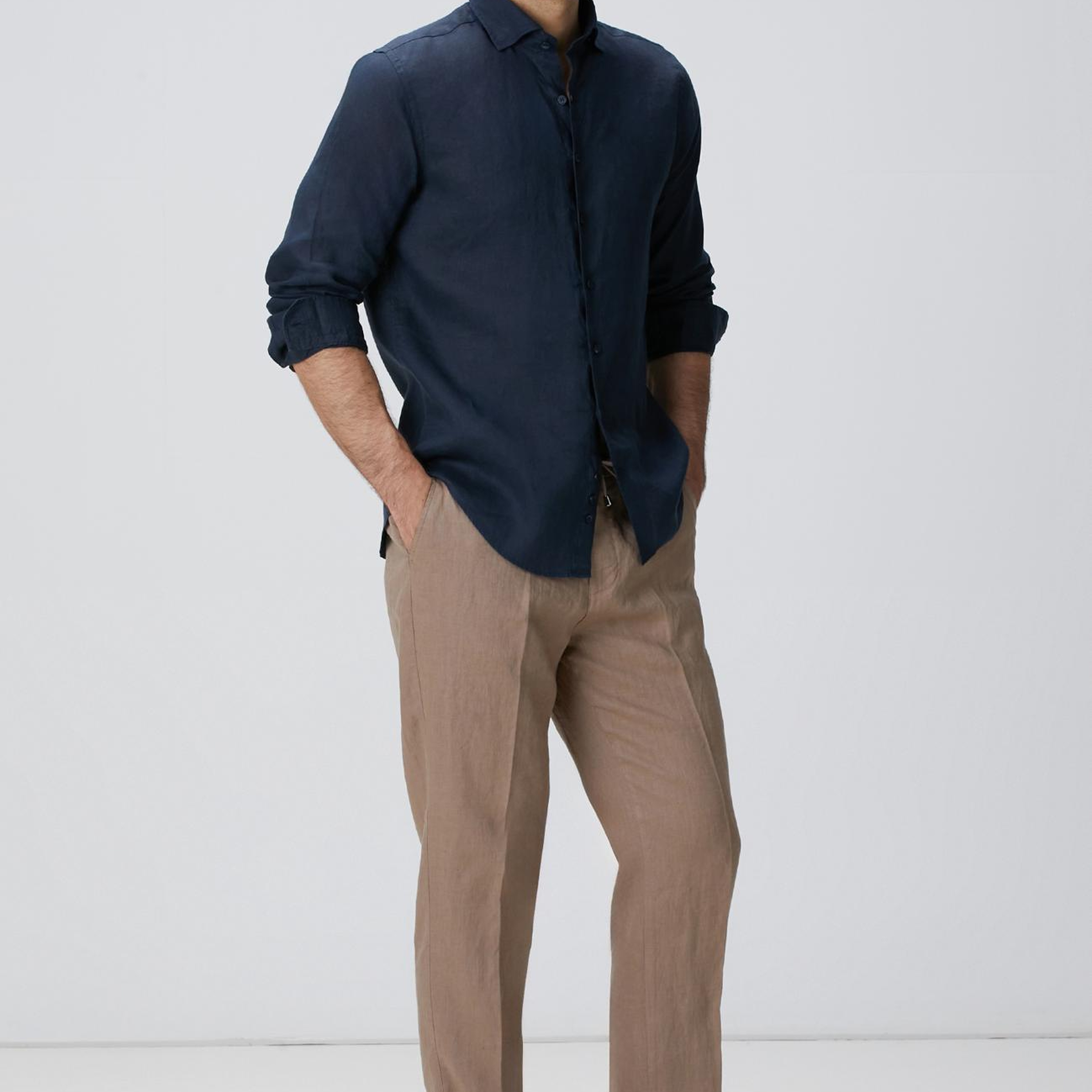 Network Erkek Lacivert Keten Gömlek