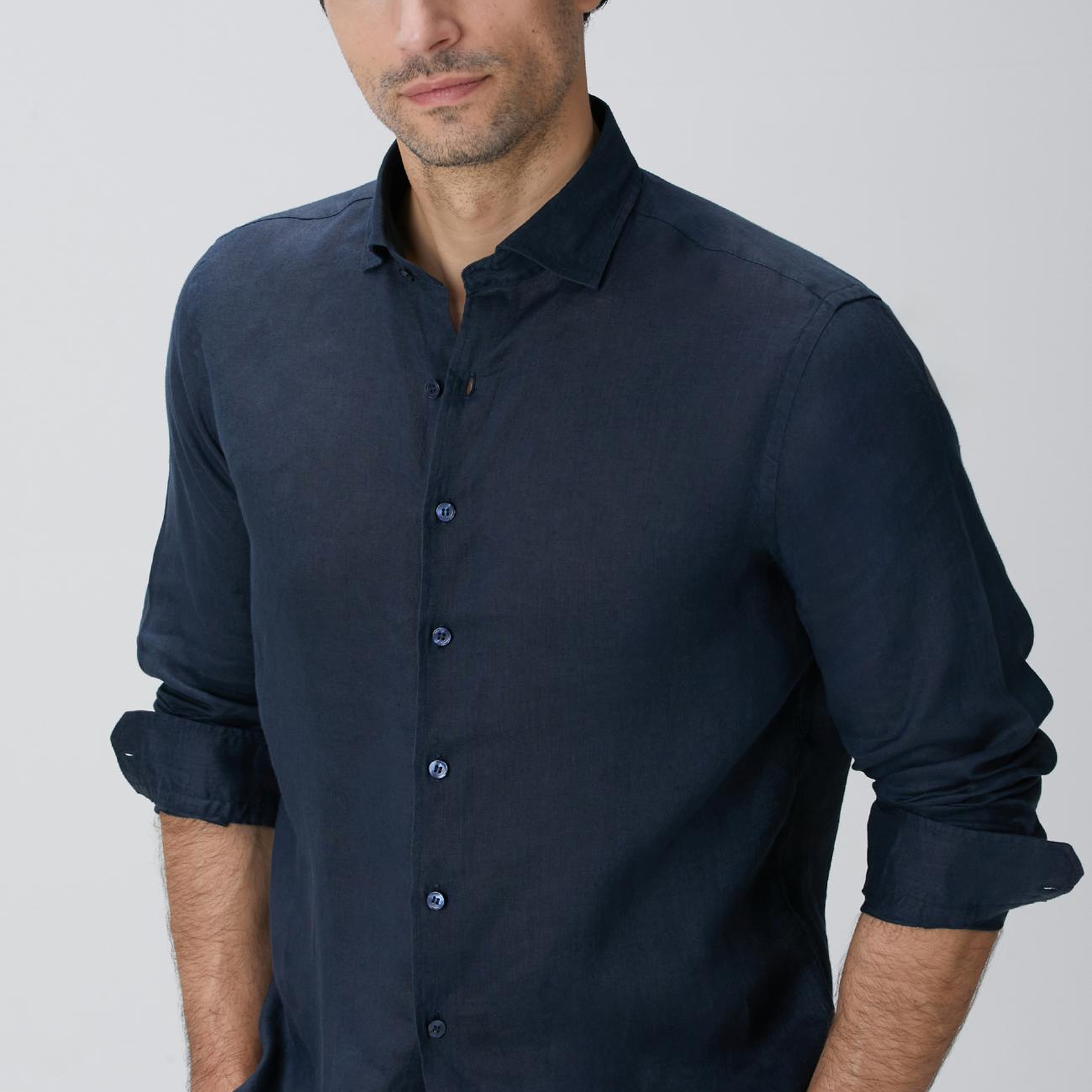 Network Erkek Lacivert Keten Gömlek