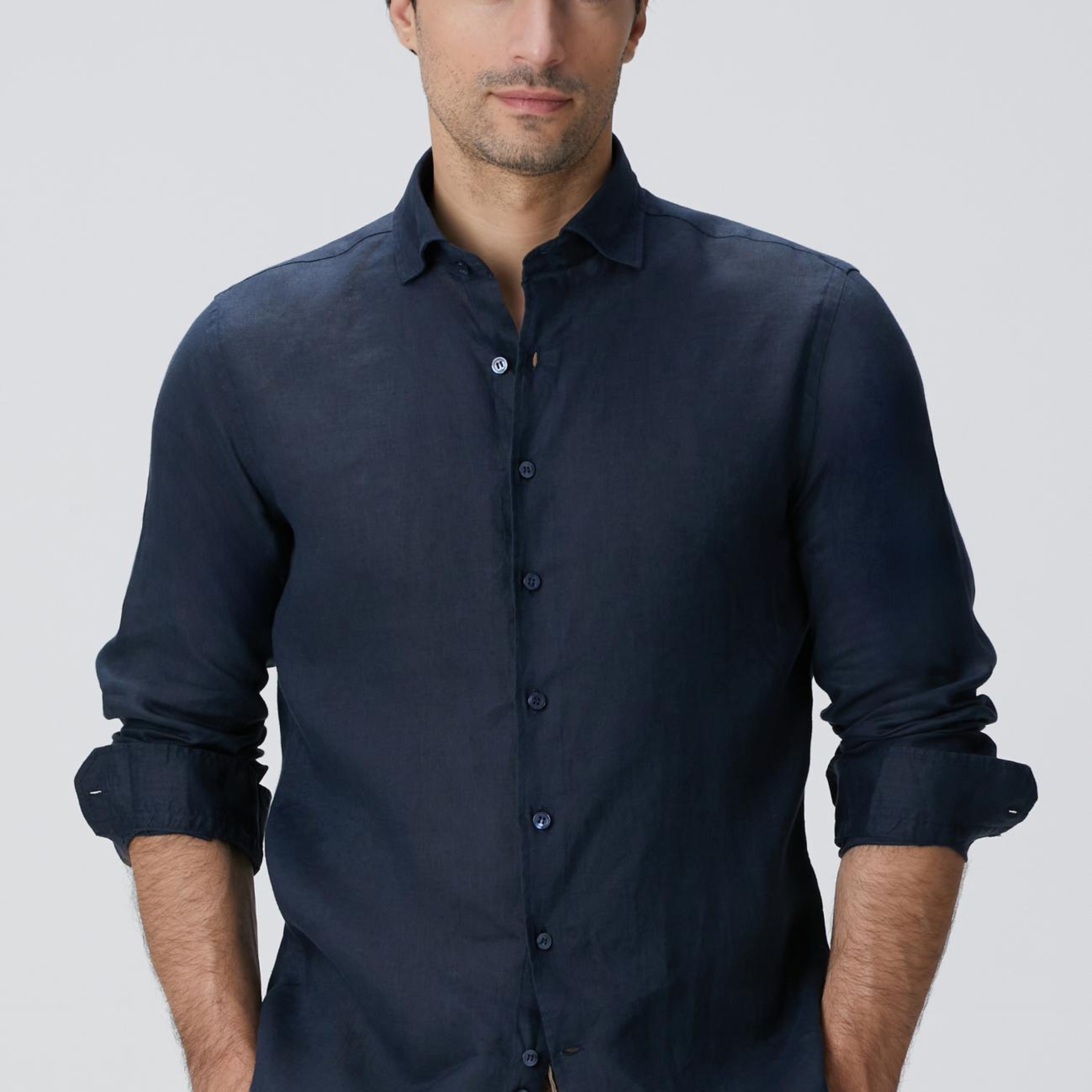 Network Erkek Lacivert Keten Gömlek