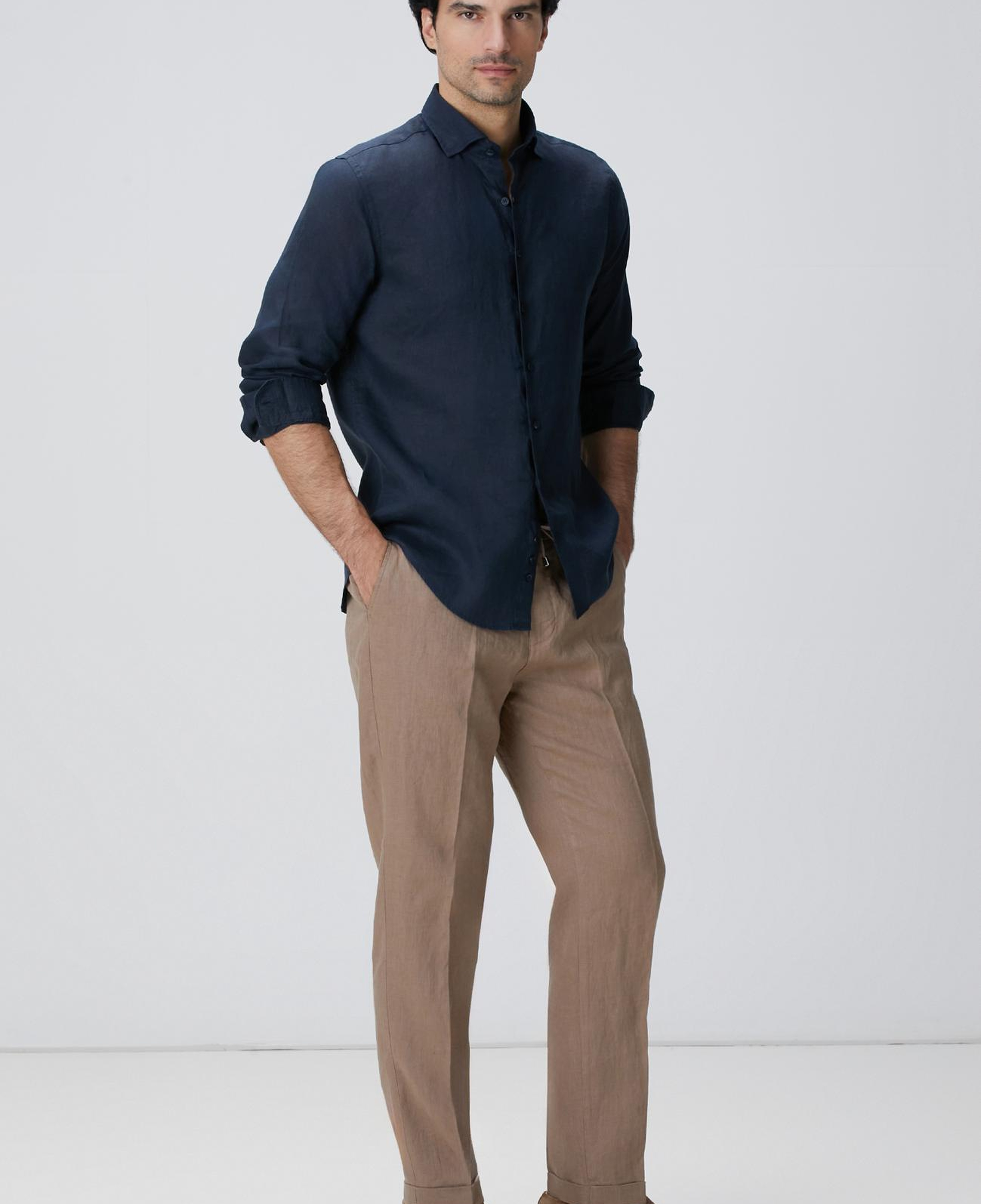 Network Erkek Lacivert Keten Gömlek