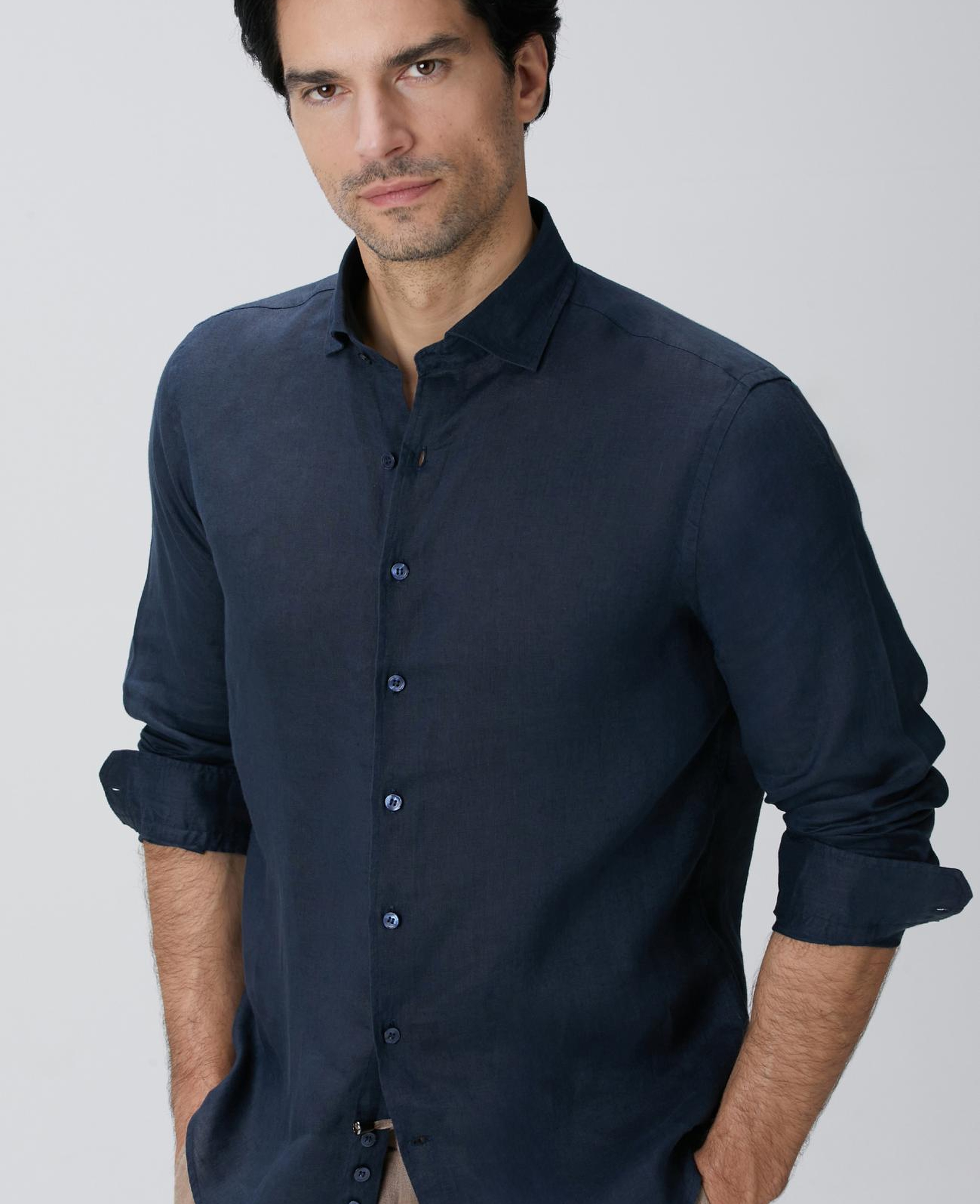 Network Erkek Lacivert Keten Gömlek