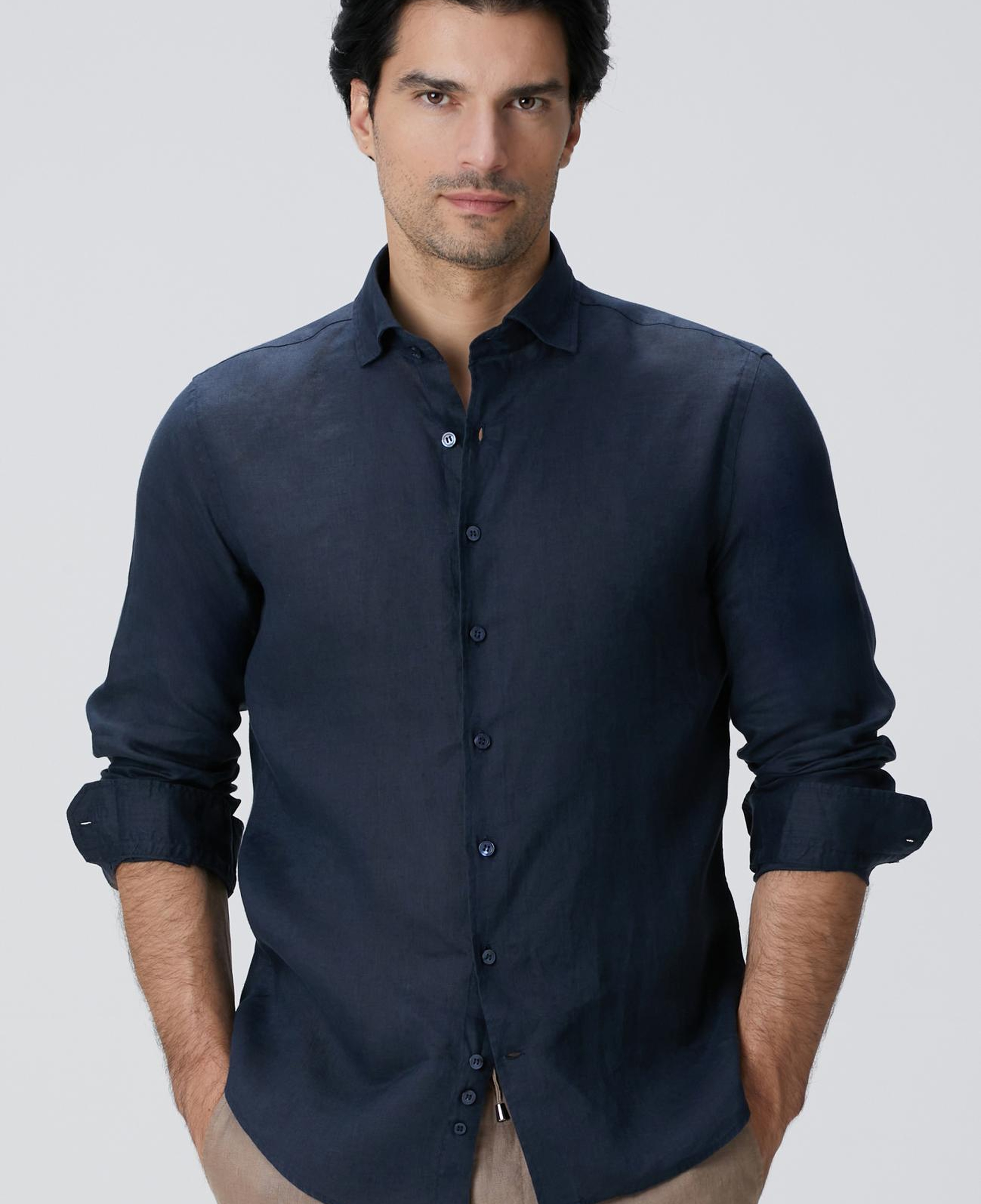 Network Erkek Lacivert Keten Gömlek
