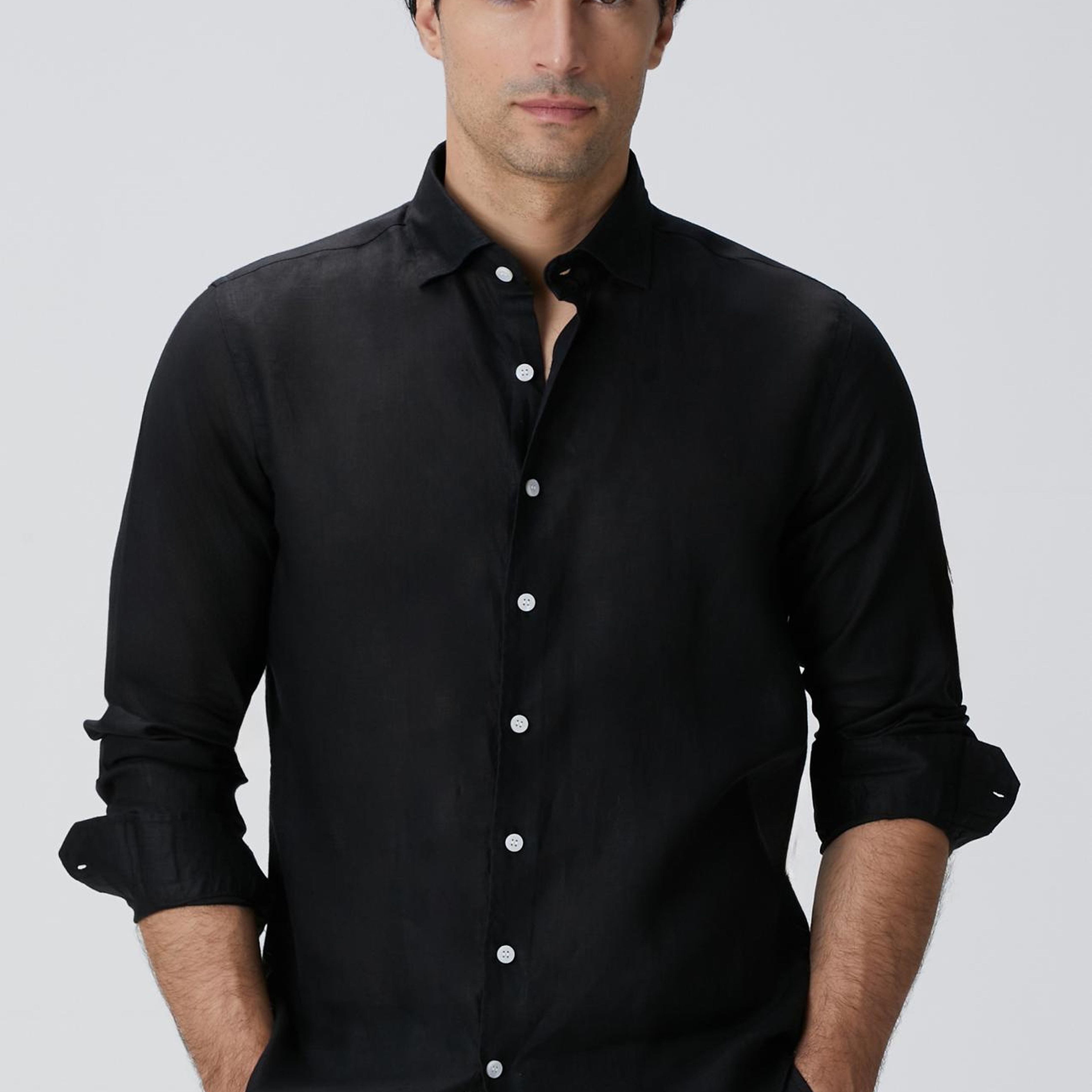 Network Erkek Siyah Keten Gömlek