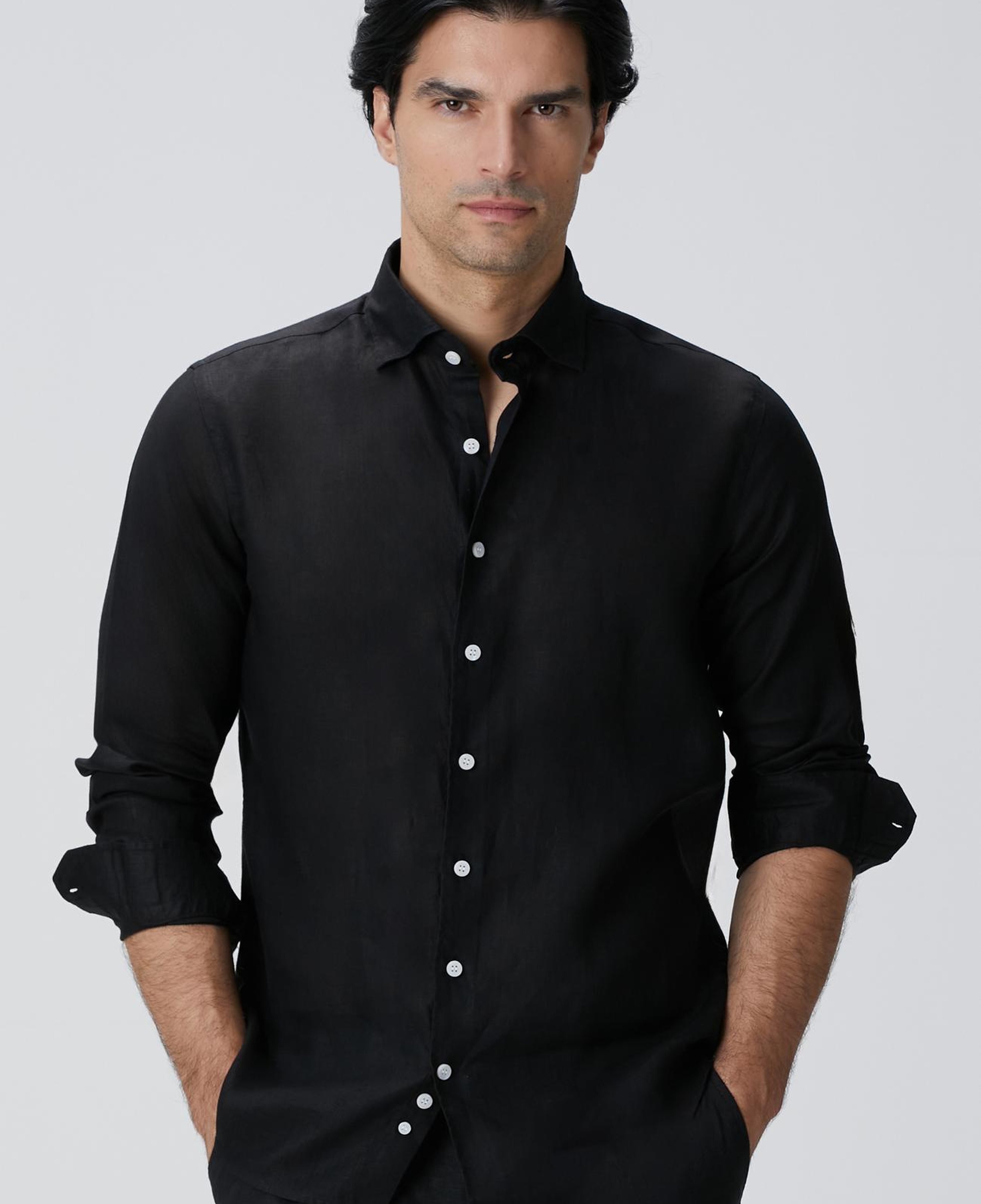 Network Erkek Siyah Keten Gömlek