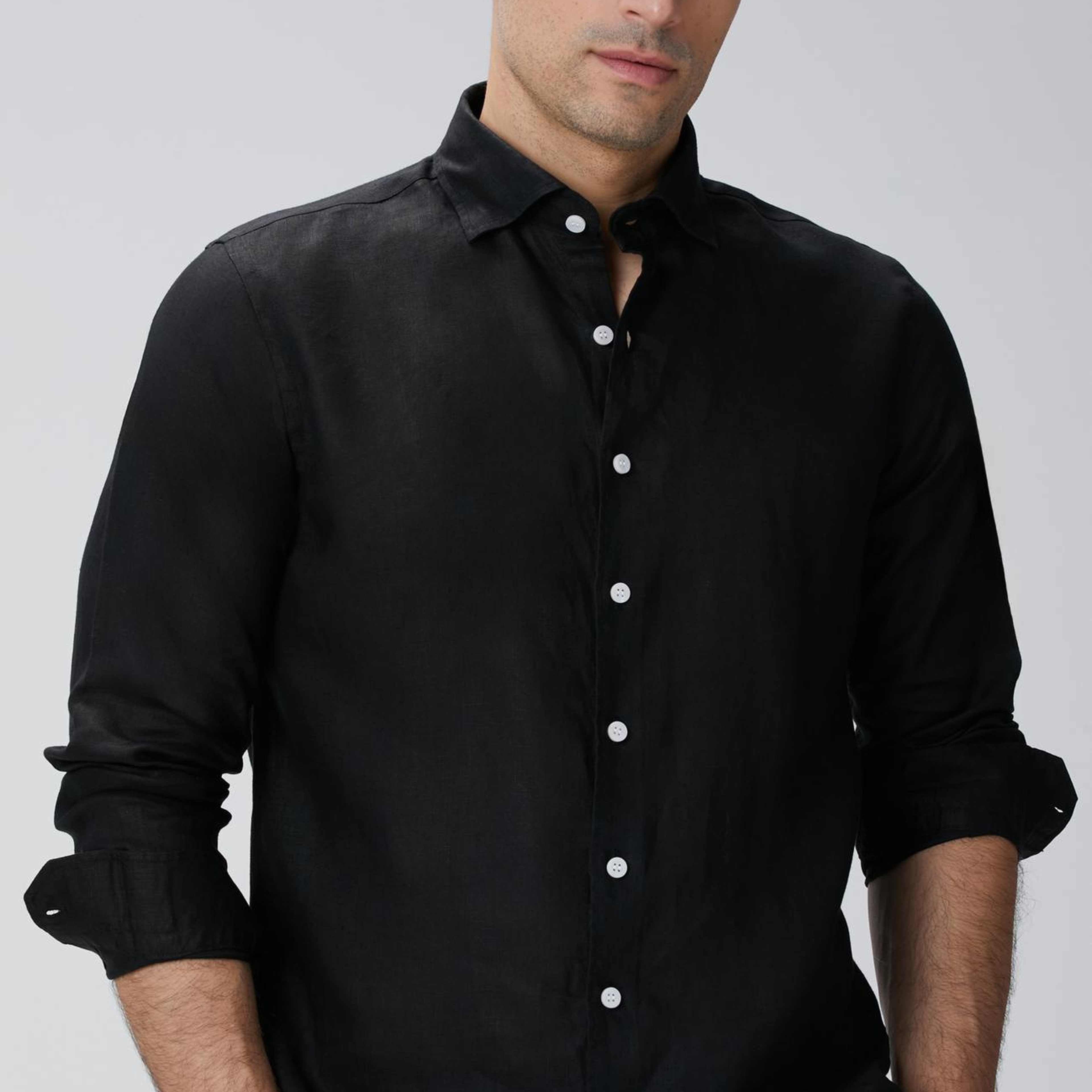 Network Erkek Siyah Keten Gömlek