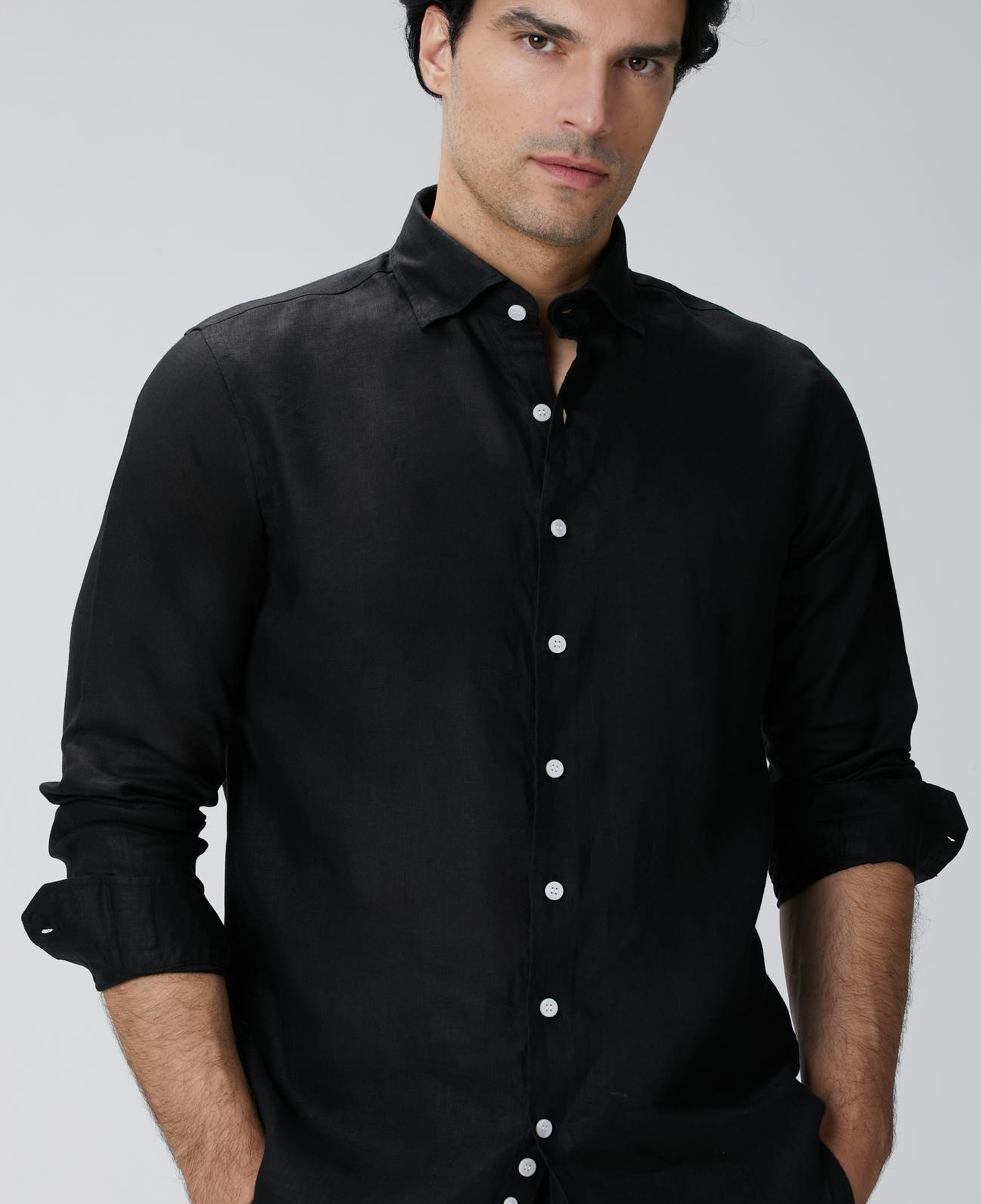 Network Erkek Siyah Keten Gömlek