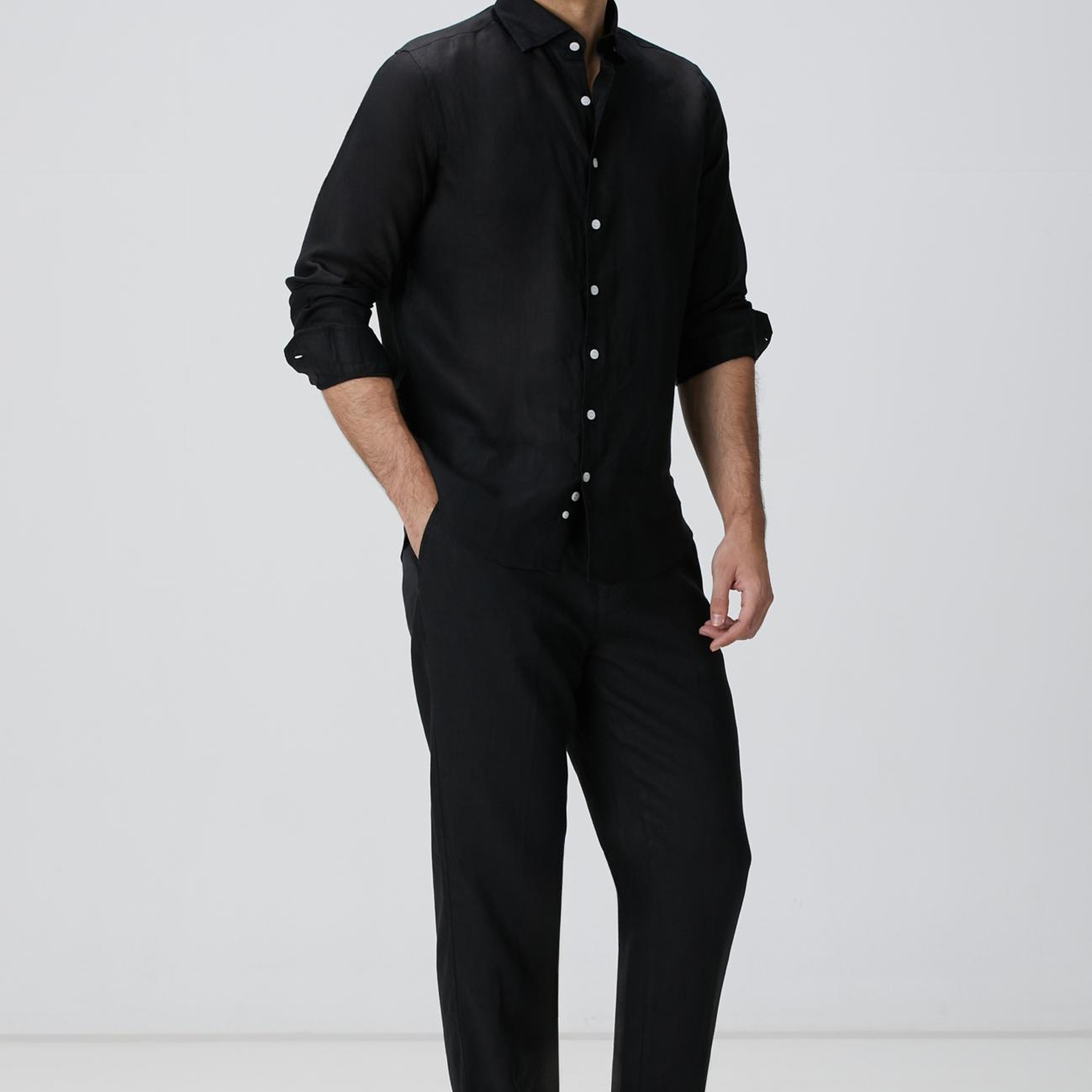 Network Erkek Siyah Keten Gömlek