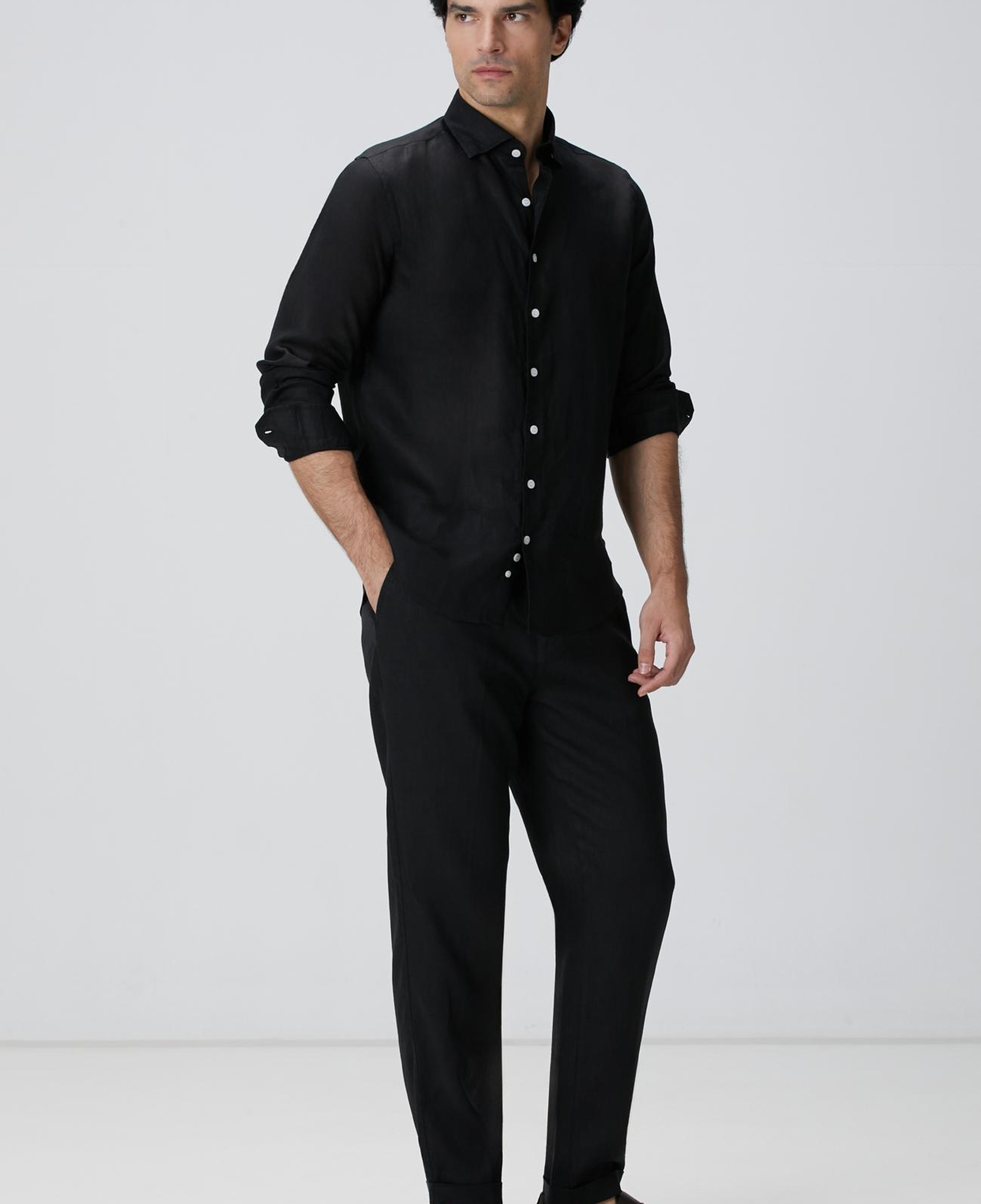 Network Erkek Siyah Keten Gömlek