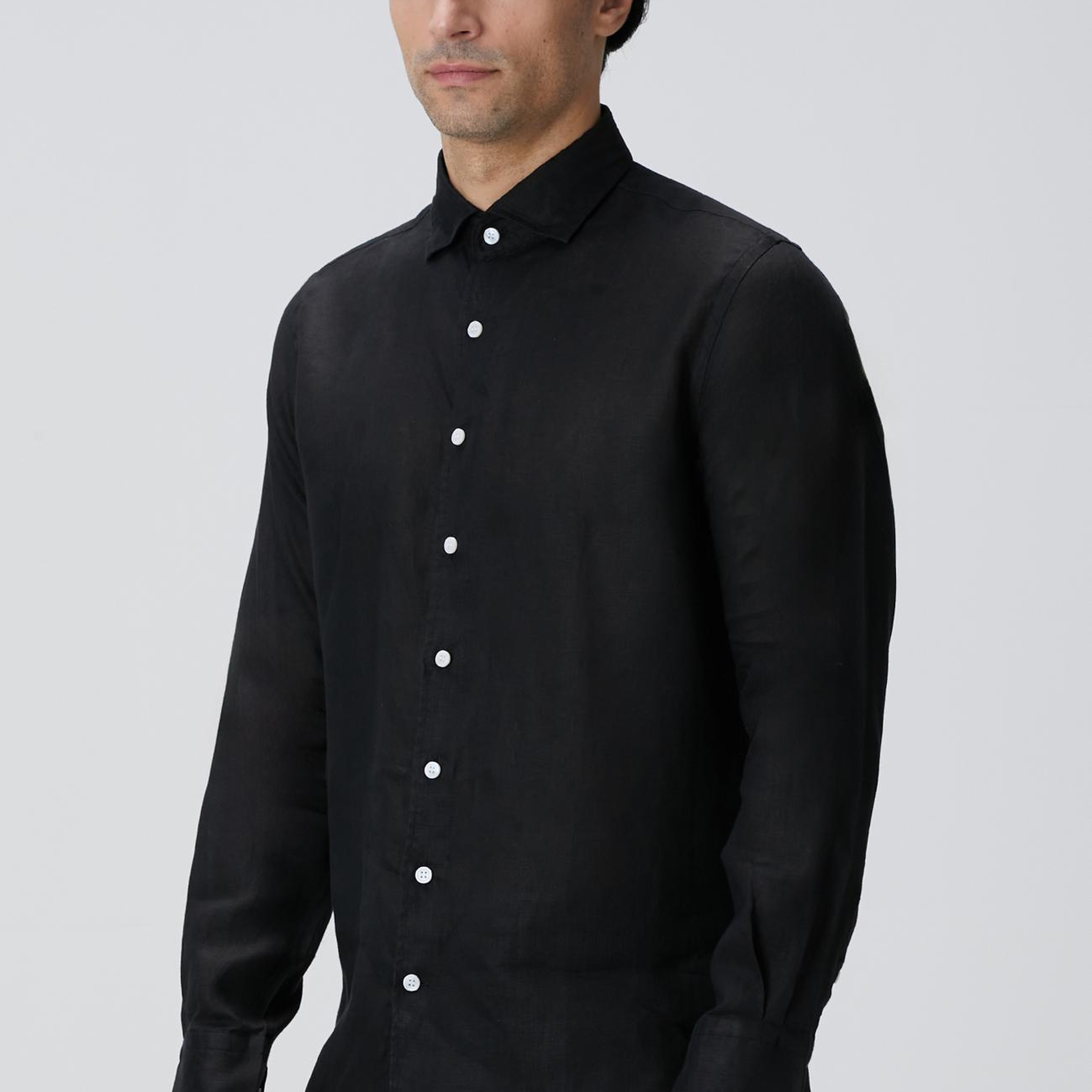 Network Erkek Siyah Keten Gömlek