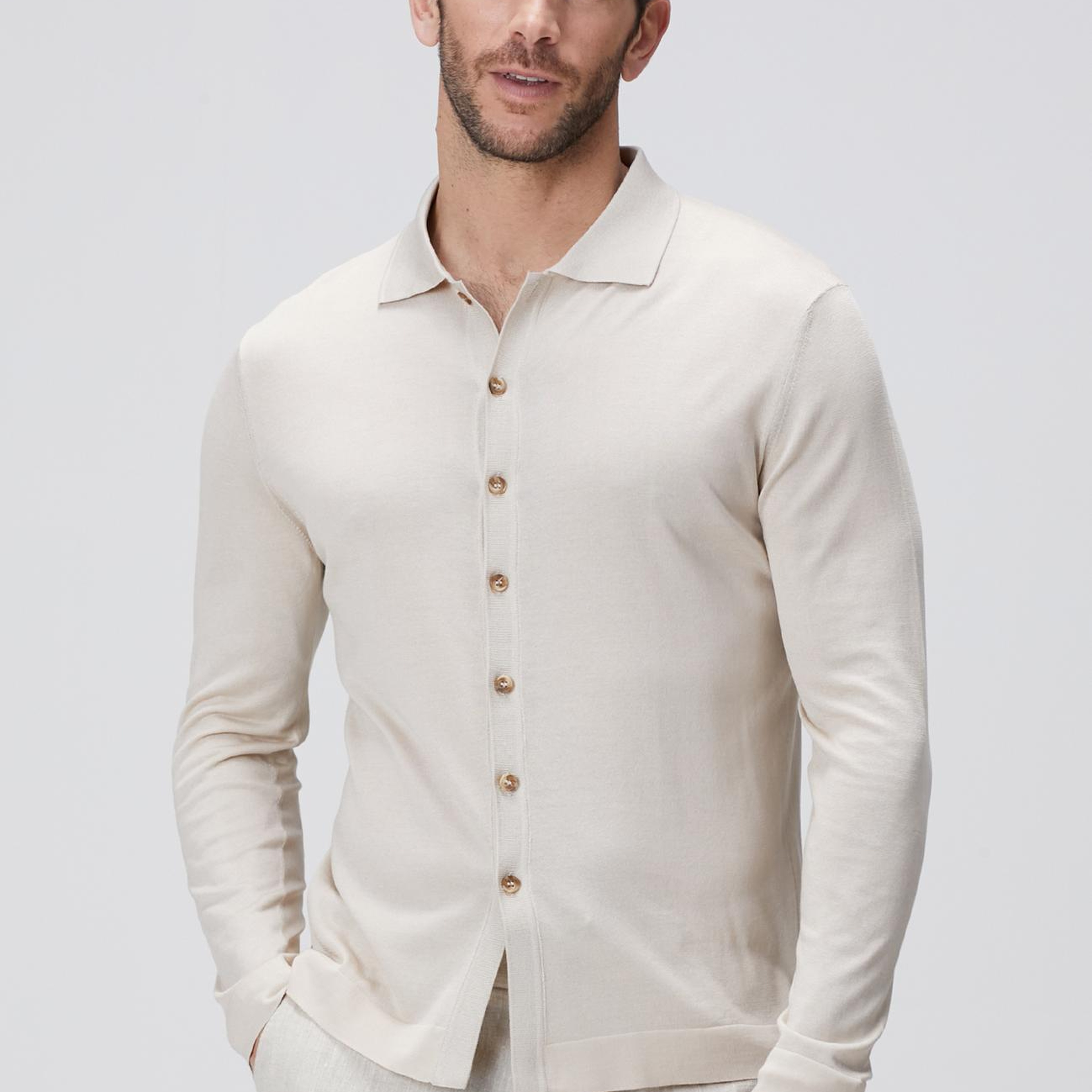 Network Erkek Limited Bej İpek Karışımlı Triko Gömlek