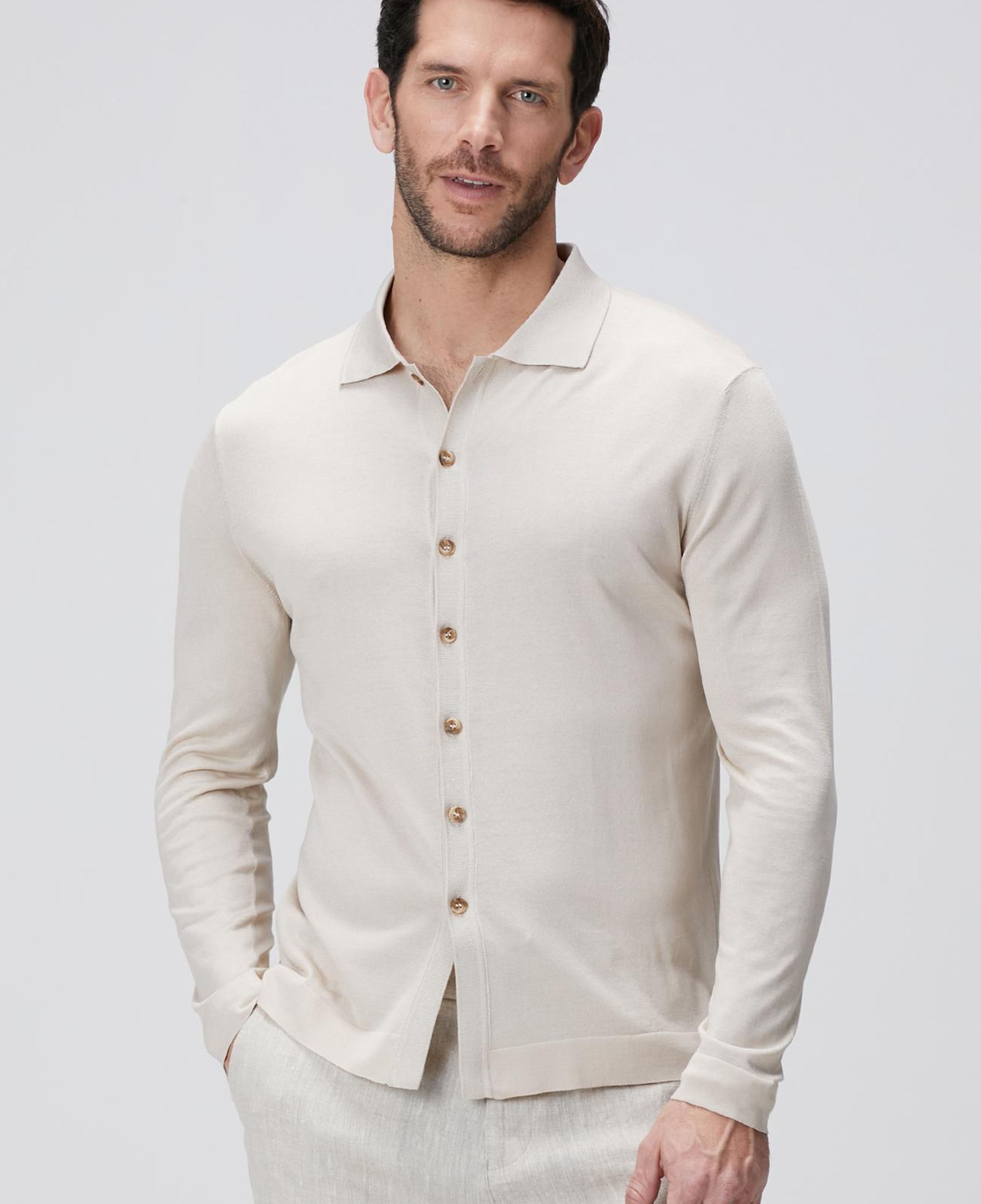 Network Erkek Limited Bej İpek Karışımlı Triko Gömlek