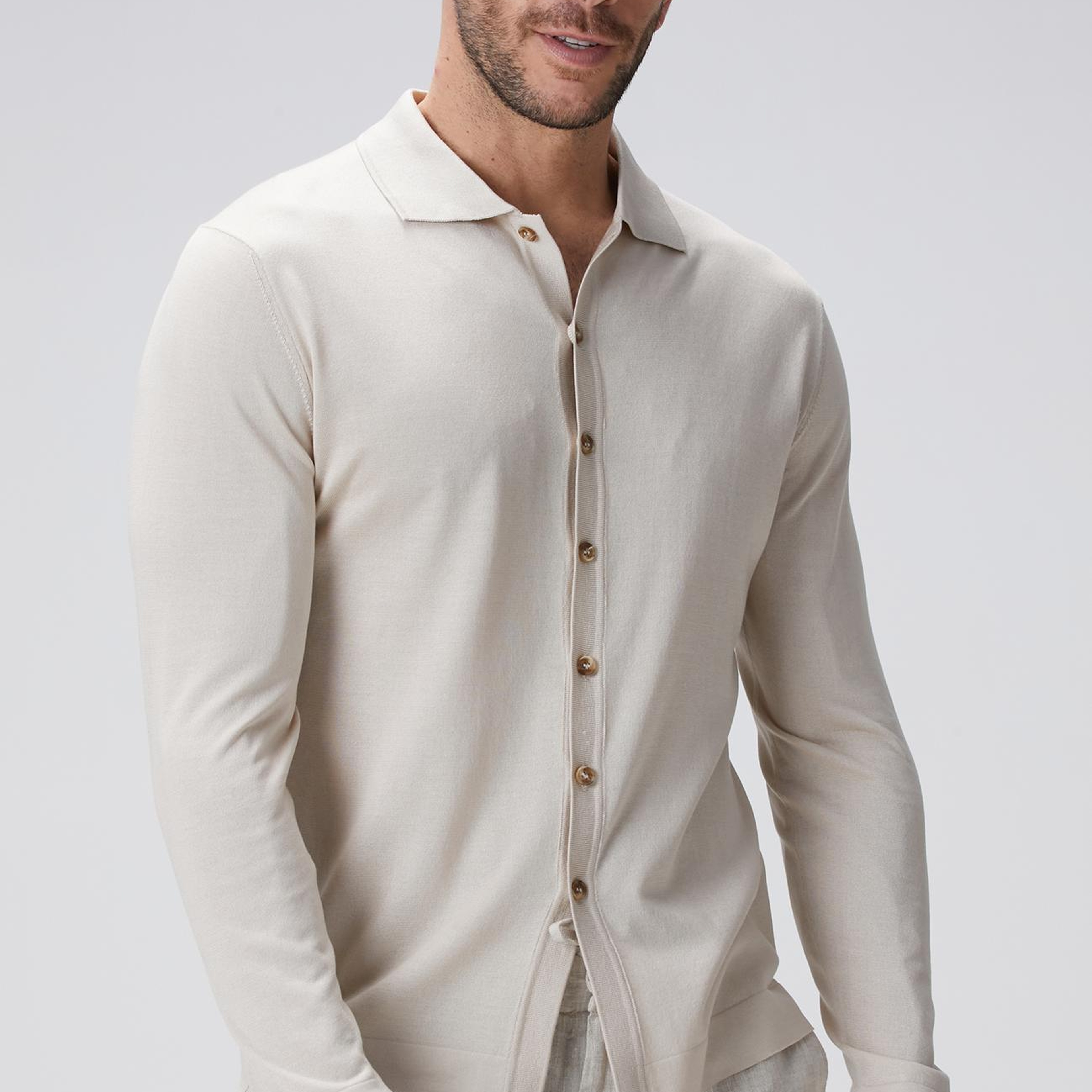 Network Erkek Limited Bej İpek Karışımlı Triko Gömlek