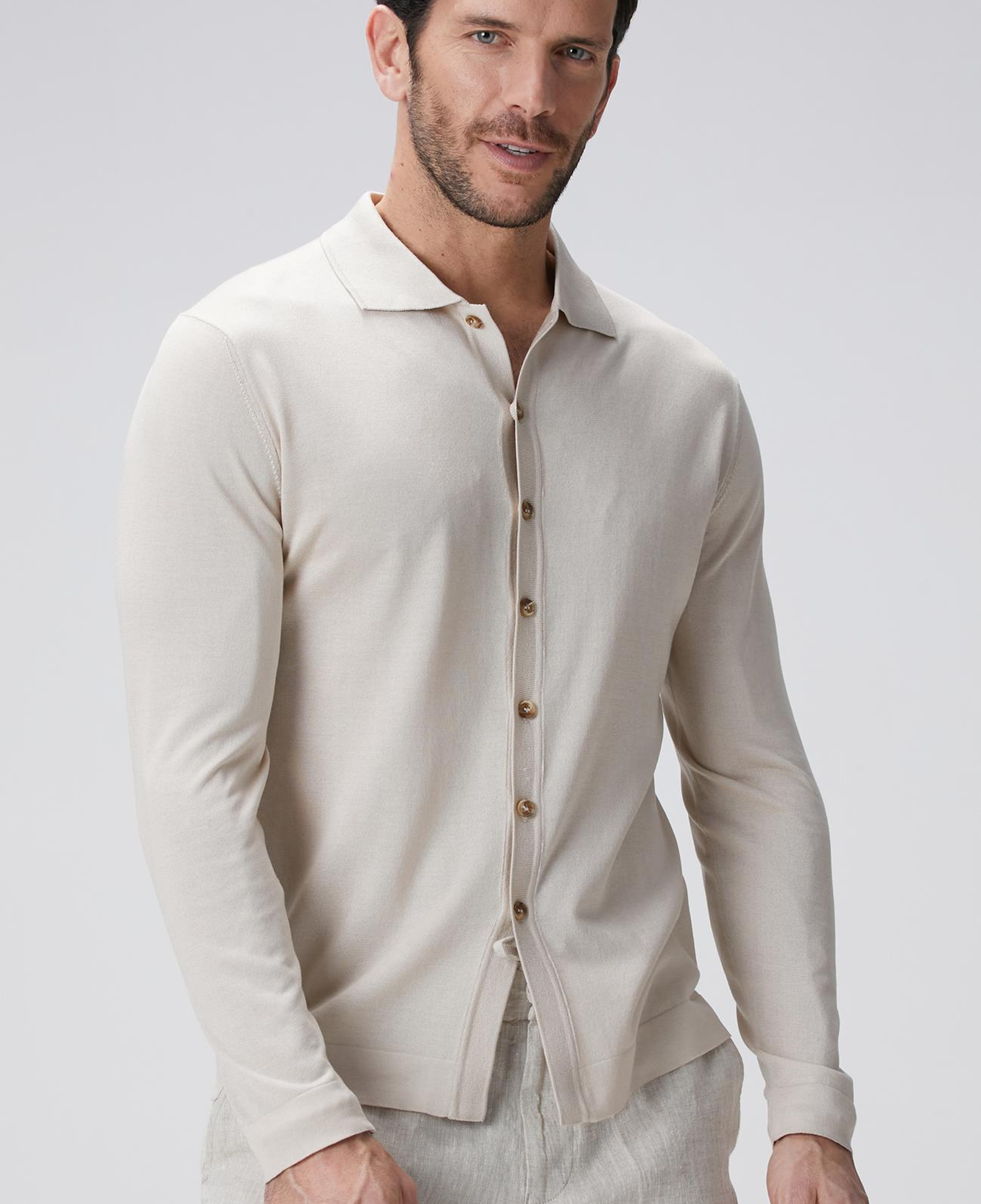 Network Erkek Limited Bej İpek Karışımlı Triko Gömlek