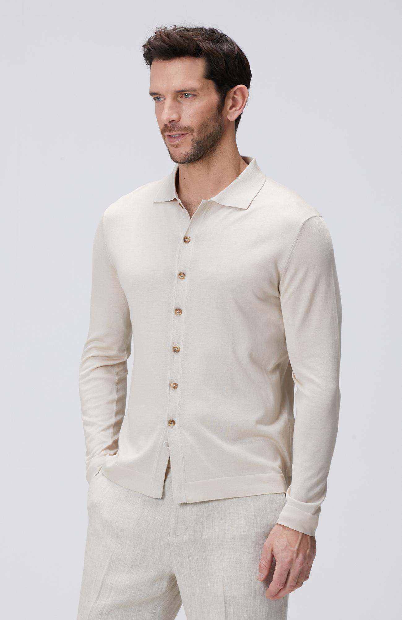 Network Erkek Limited Bej İpek Karışımlı Triko Gömlek