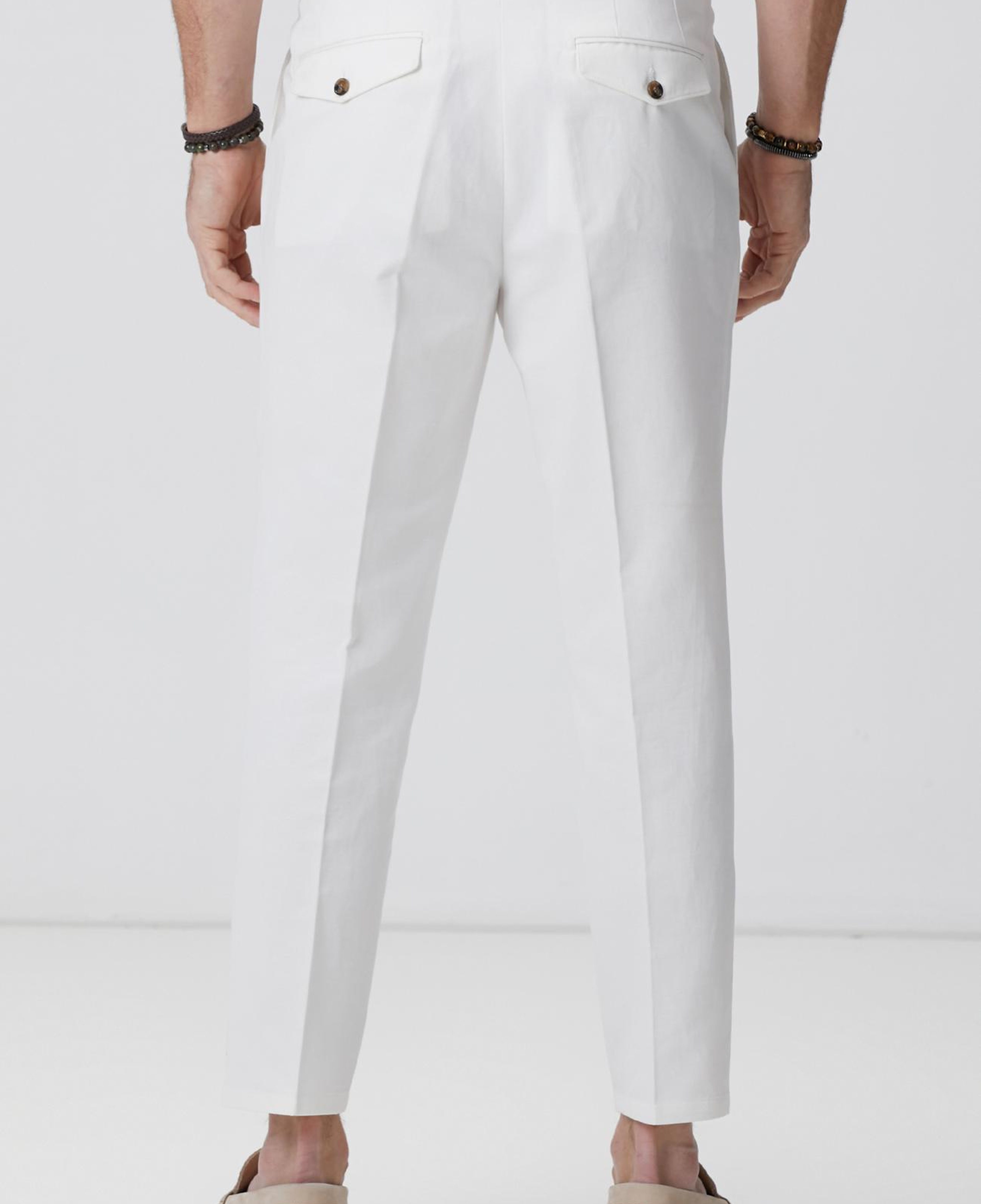 Network Erkek Kırık Beyaz Keten Karışımlı Pantolon